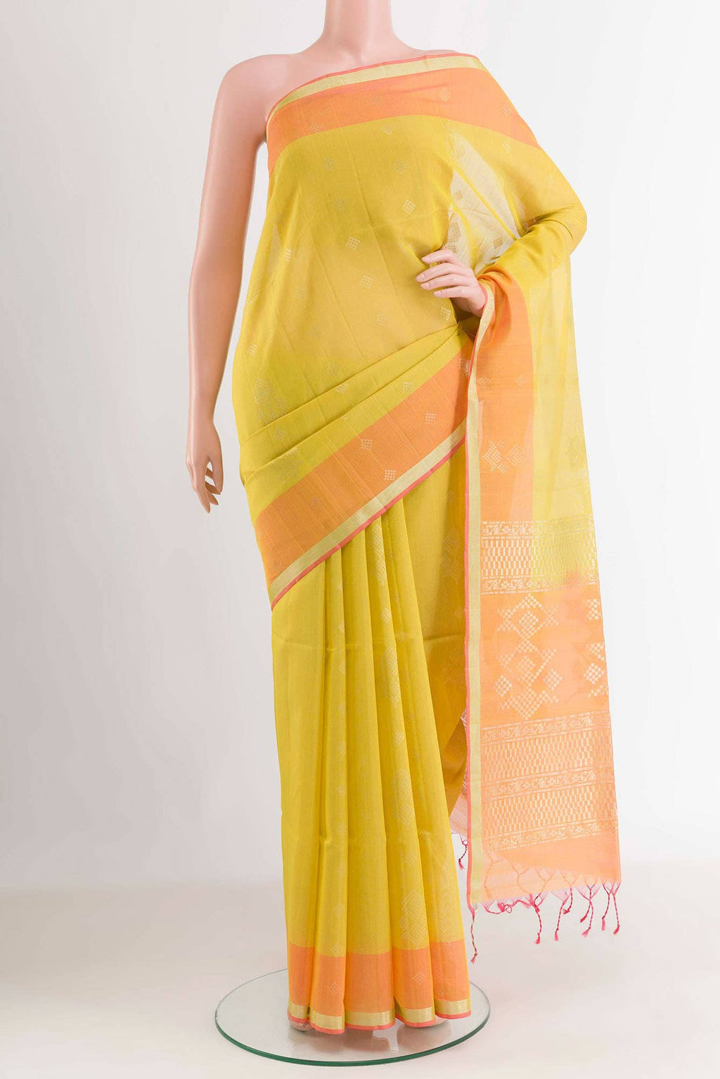 Yellow Blended Kora Silk Saree