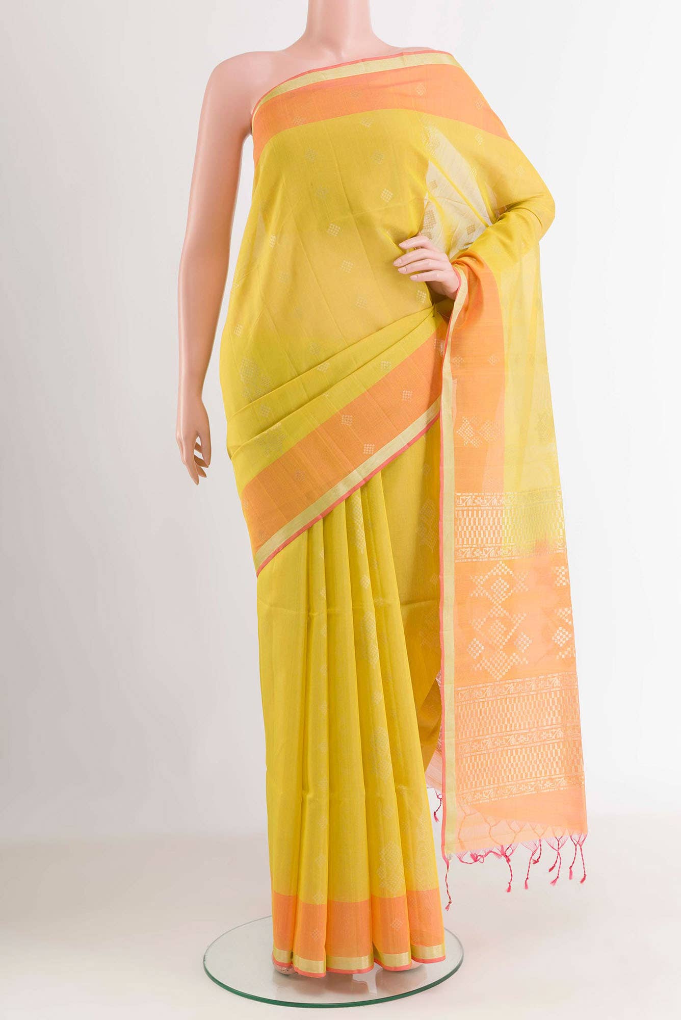 Yellow Blended Kora Silk Saree
