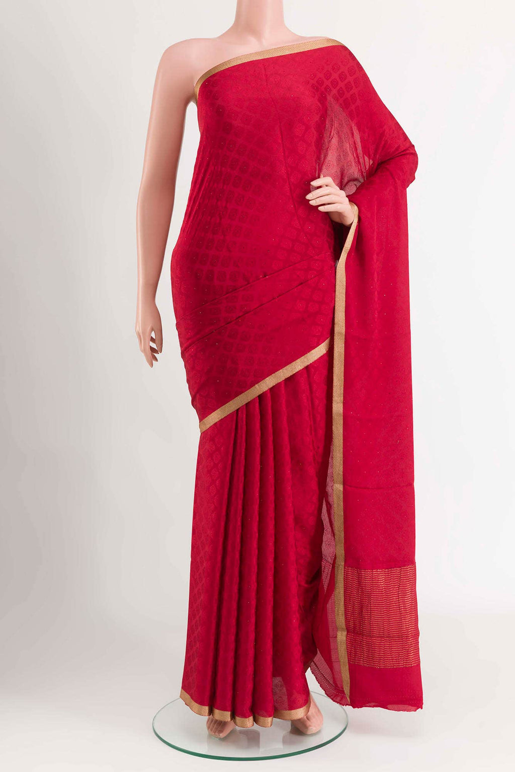 Red Mysore Crepe Saree