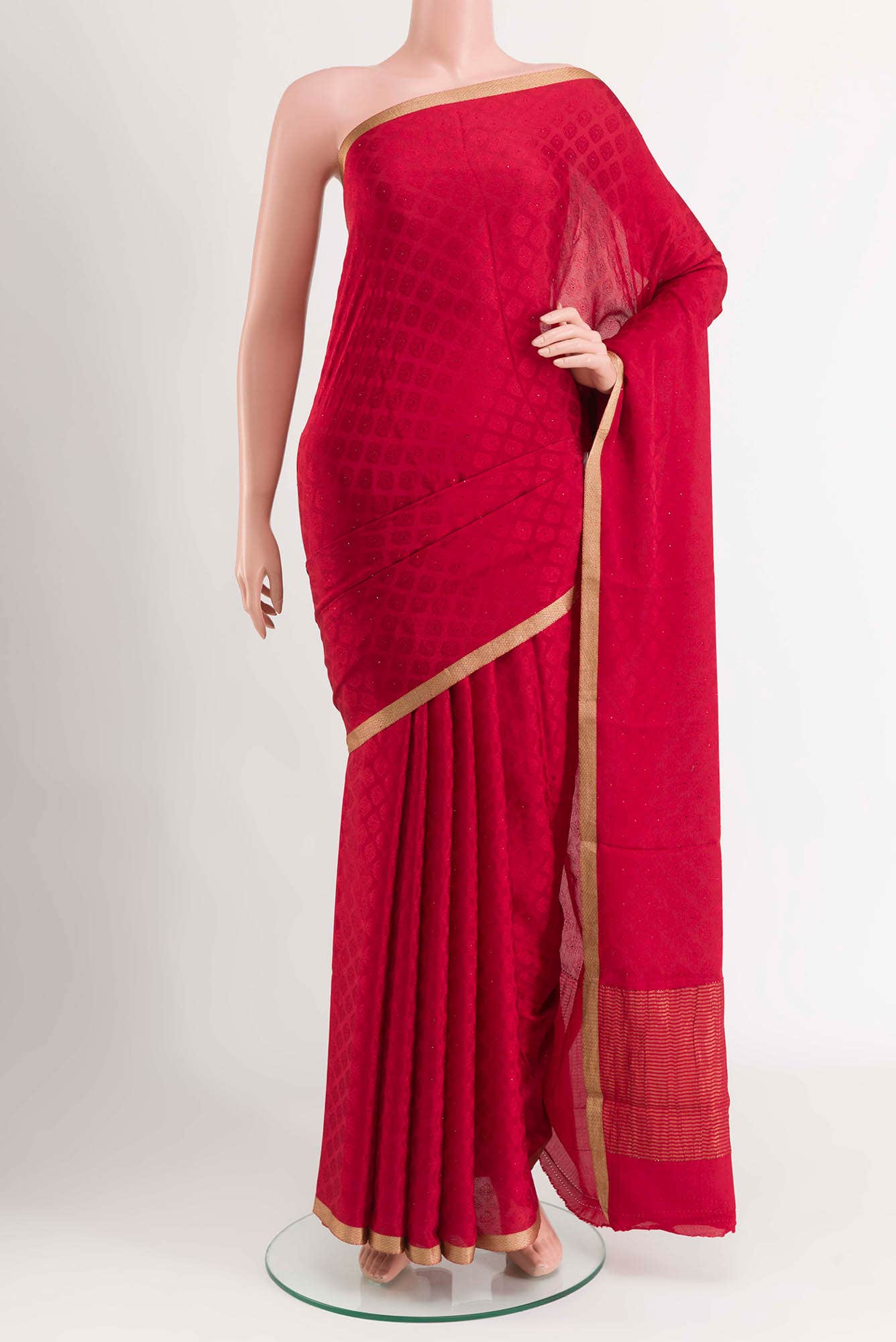 Red Mysore Crepe Saree