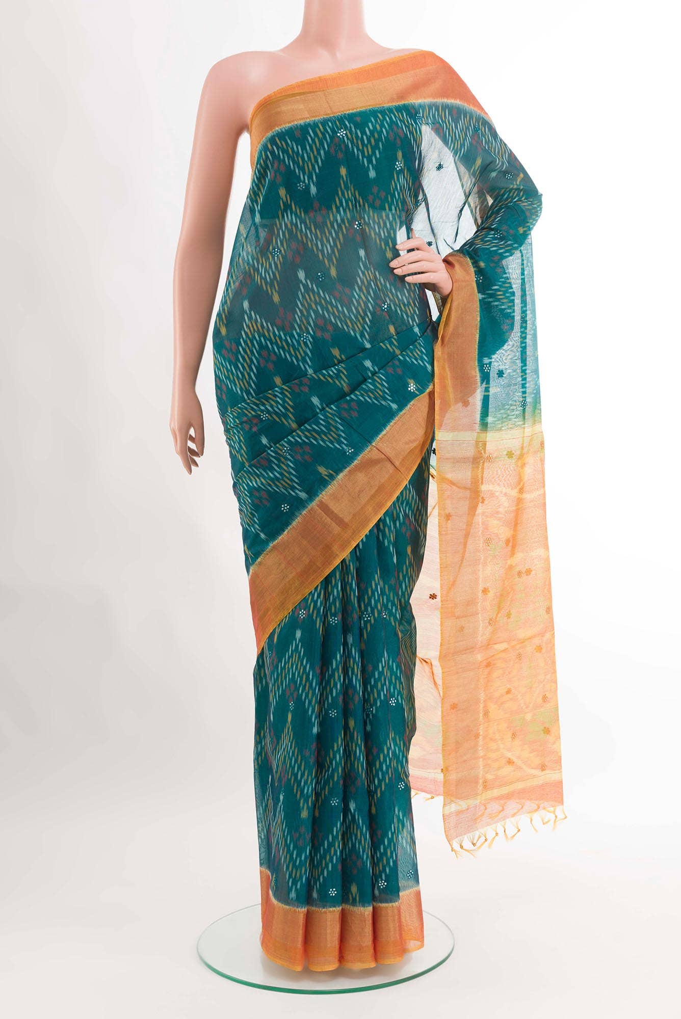 Blue Blended Kora Cotton Saree