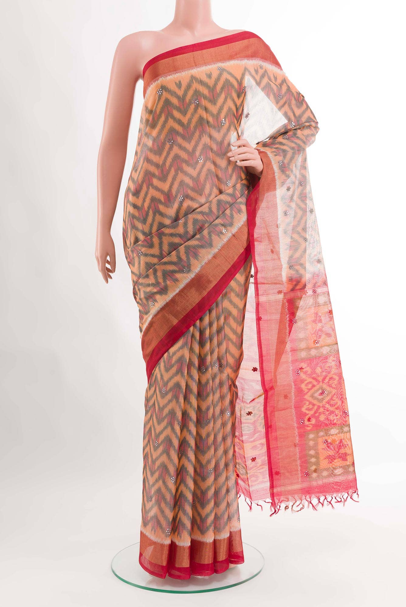 Grey Blended Kora Cotton Saree