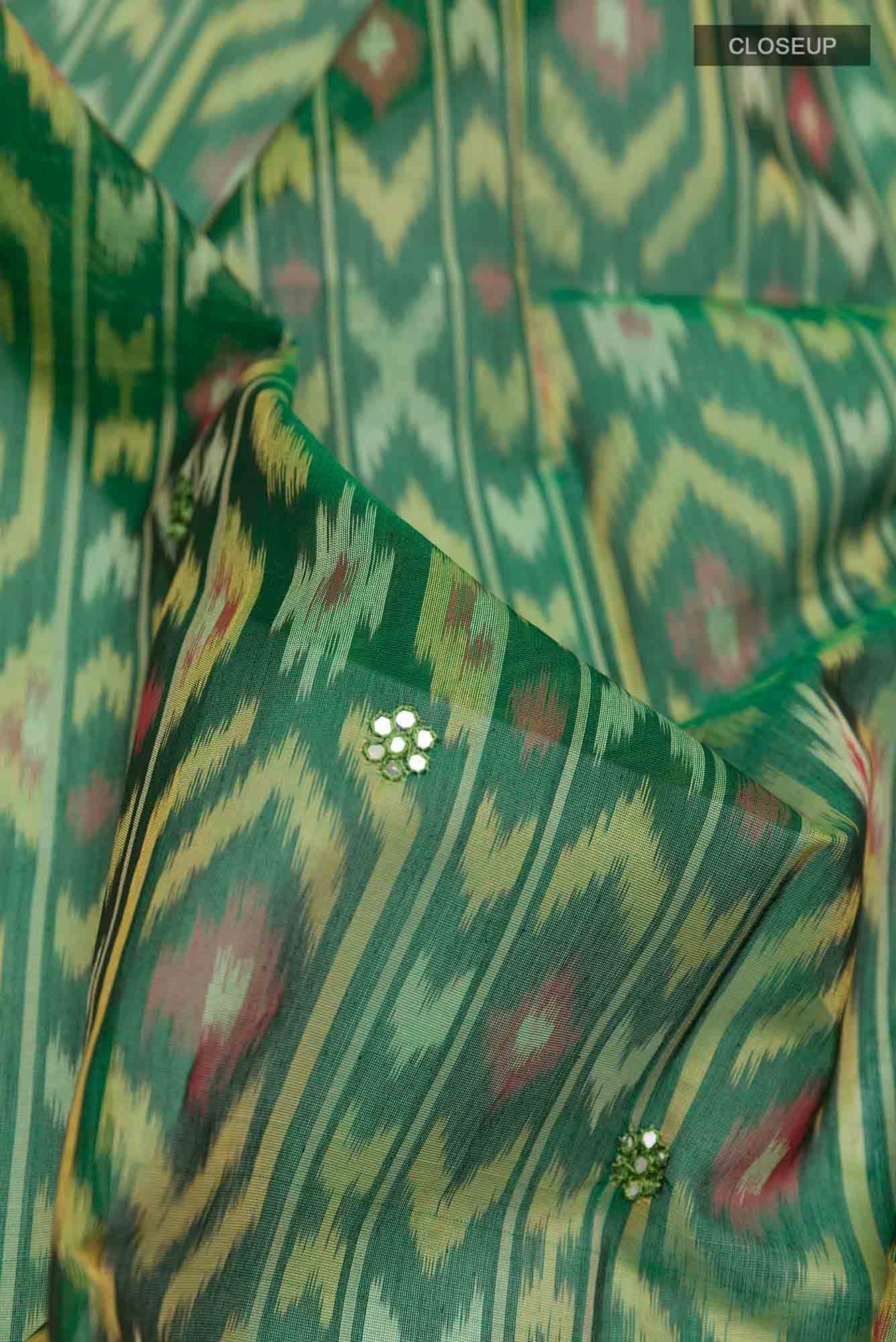 Green Blended Kora Cotton Saree
