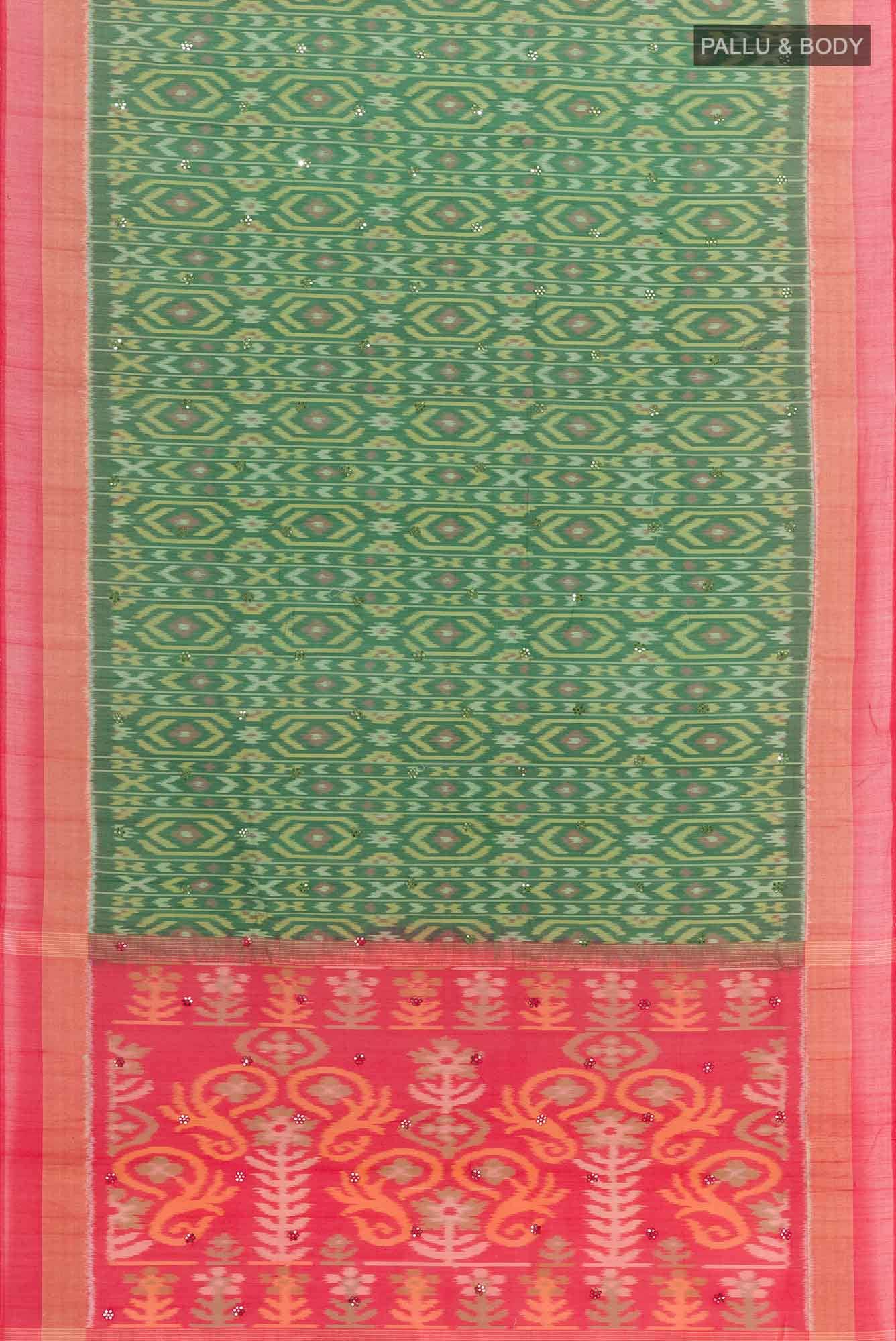 Green Blended Kora Cotton Saree