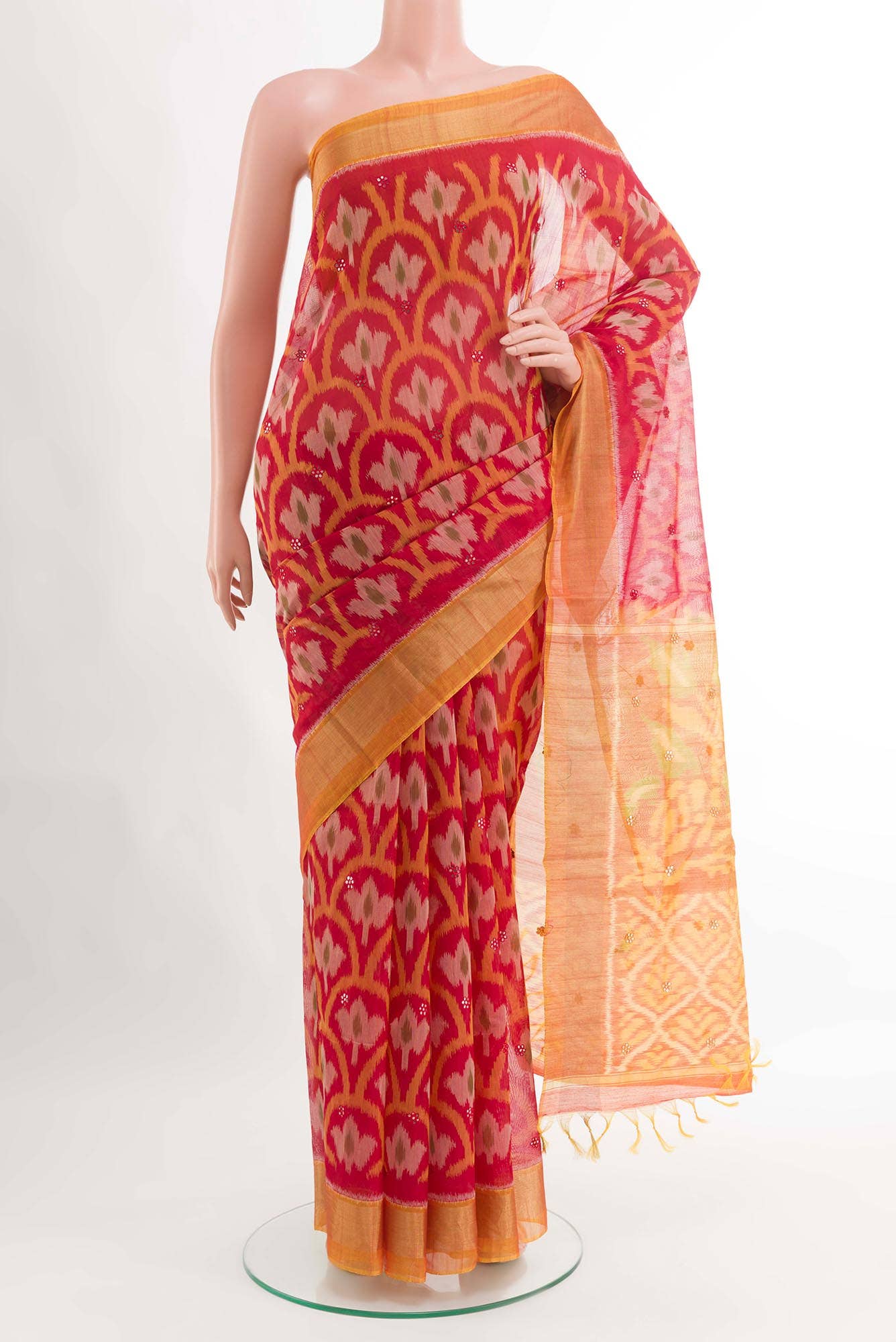 Red Blended Kora Cotton Saree