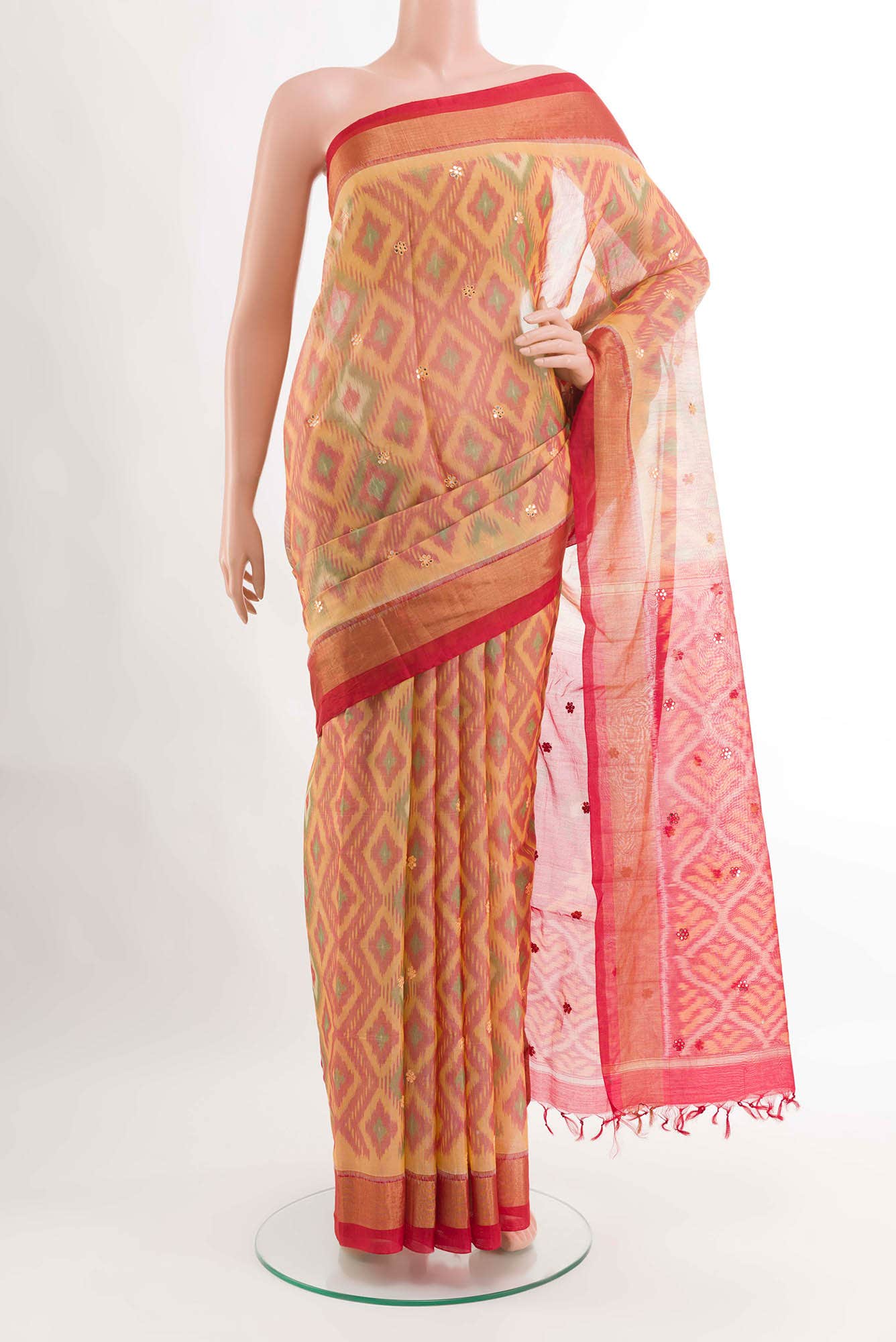 Yellow Blended Kora Cotton Saree
