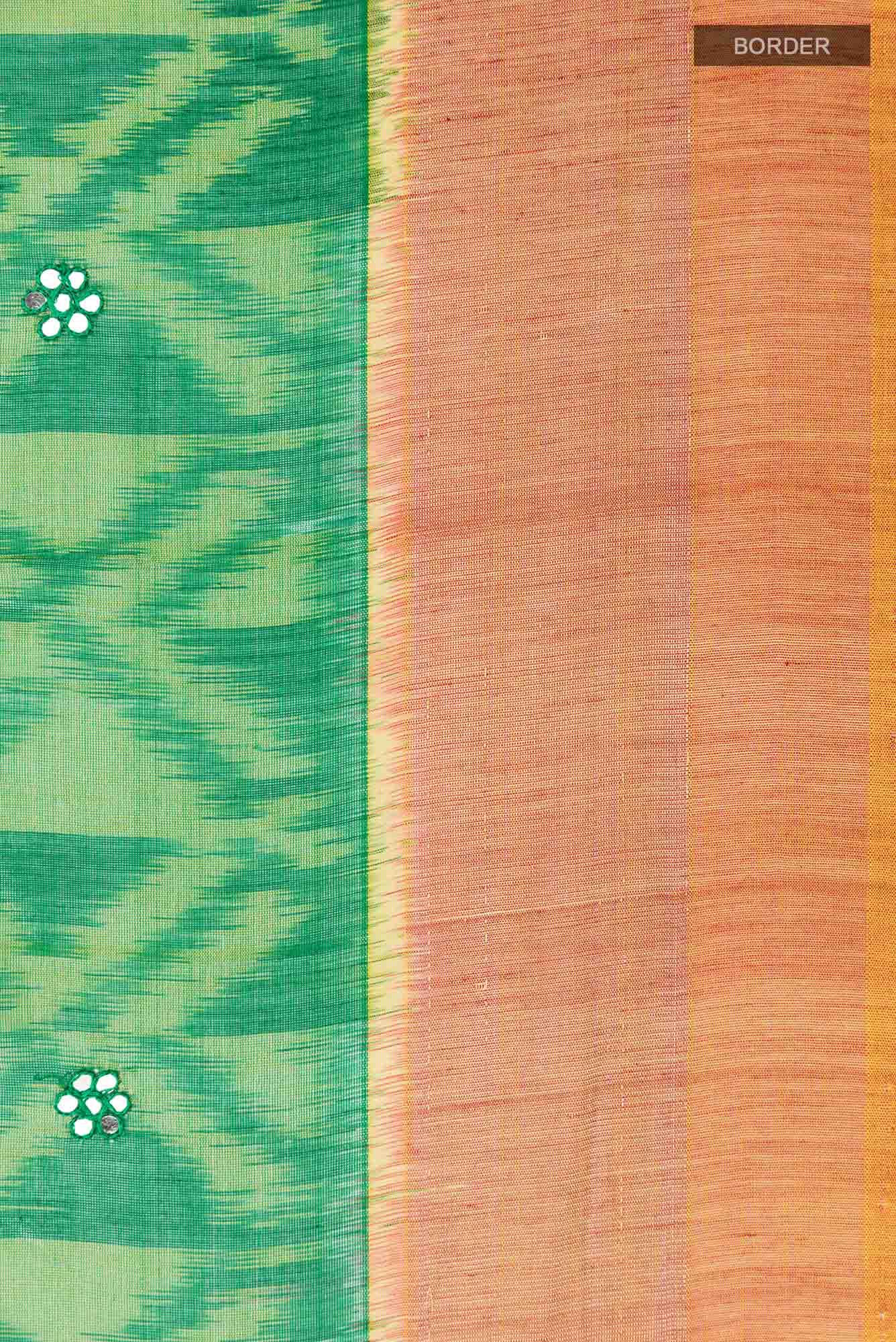 Green Blended Kora Cotton Saree