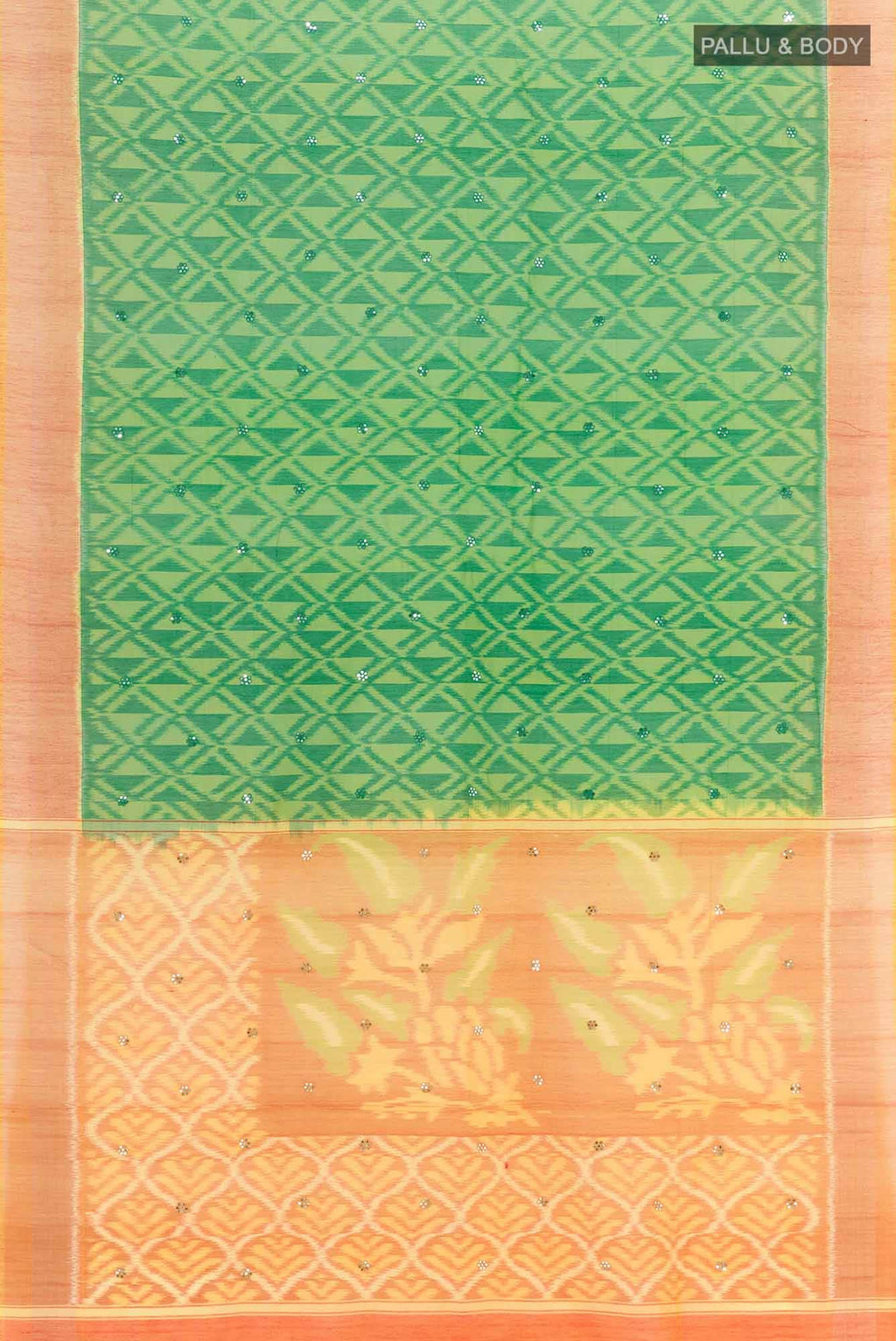 Green Blended Kora Cotton Saree