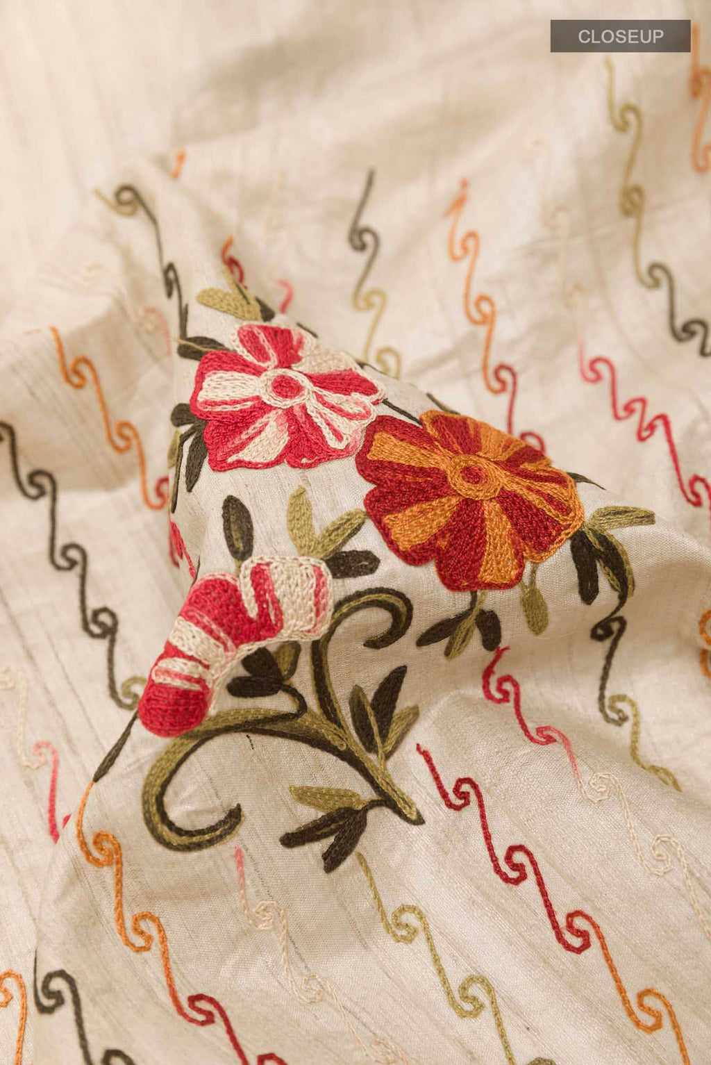 Off White Tussar Silk Saree