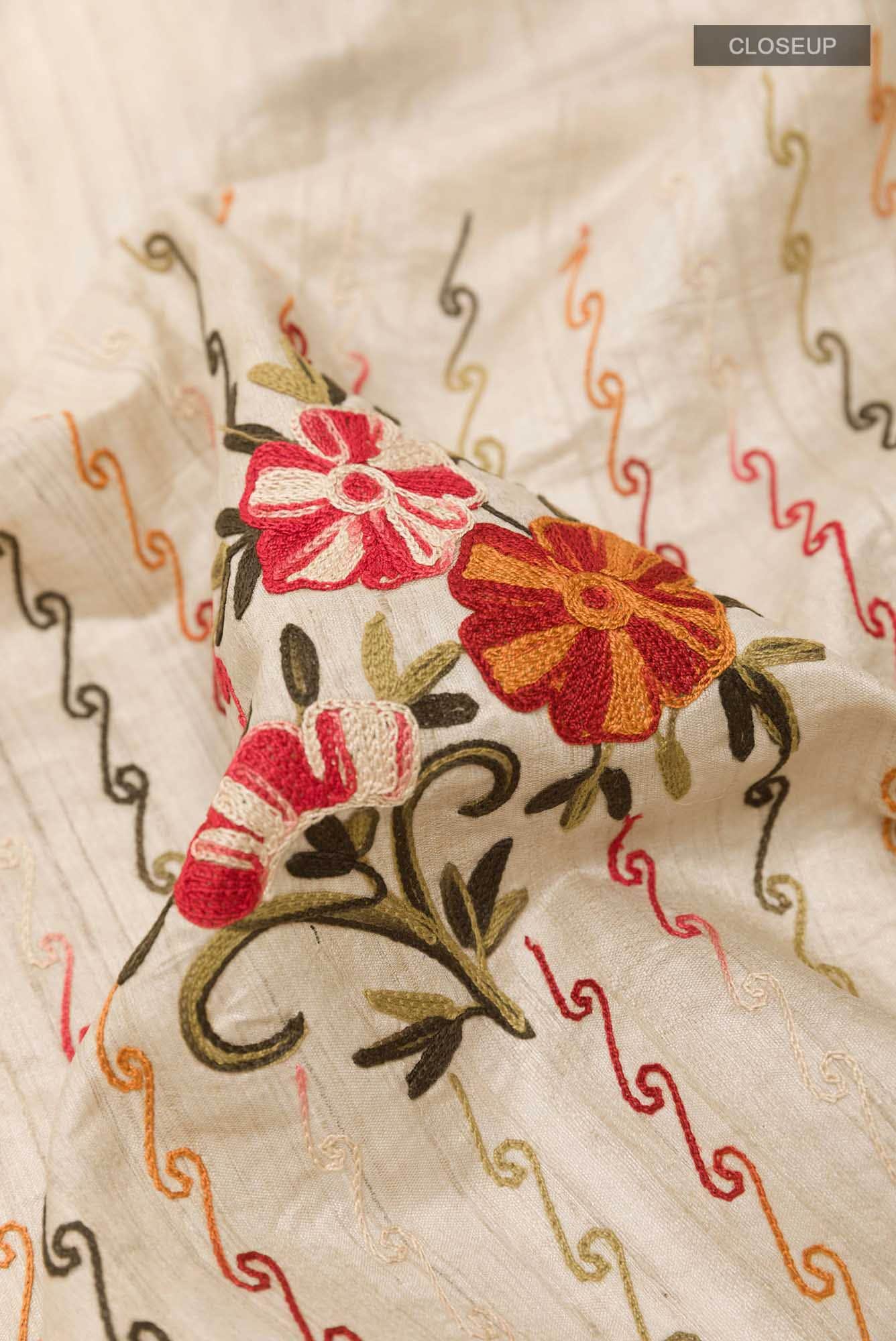 Off White Tussar Silk Saree