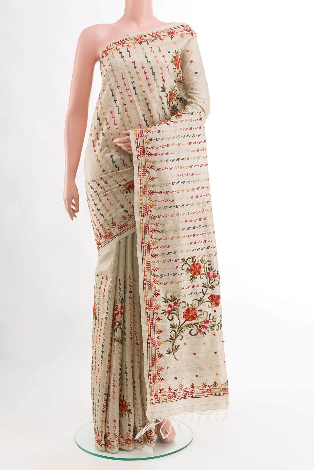 Off White Tussar Silk Saree