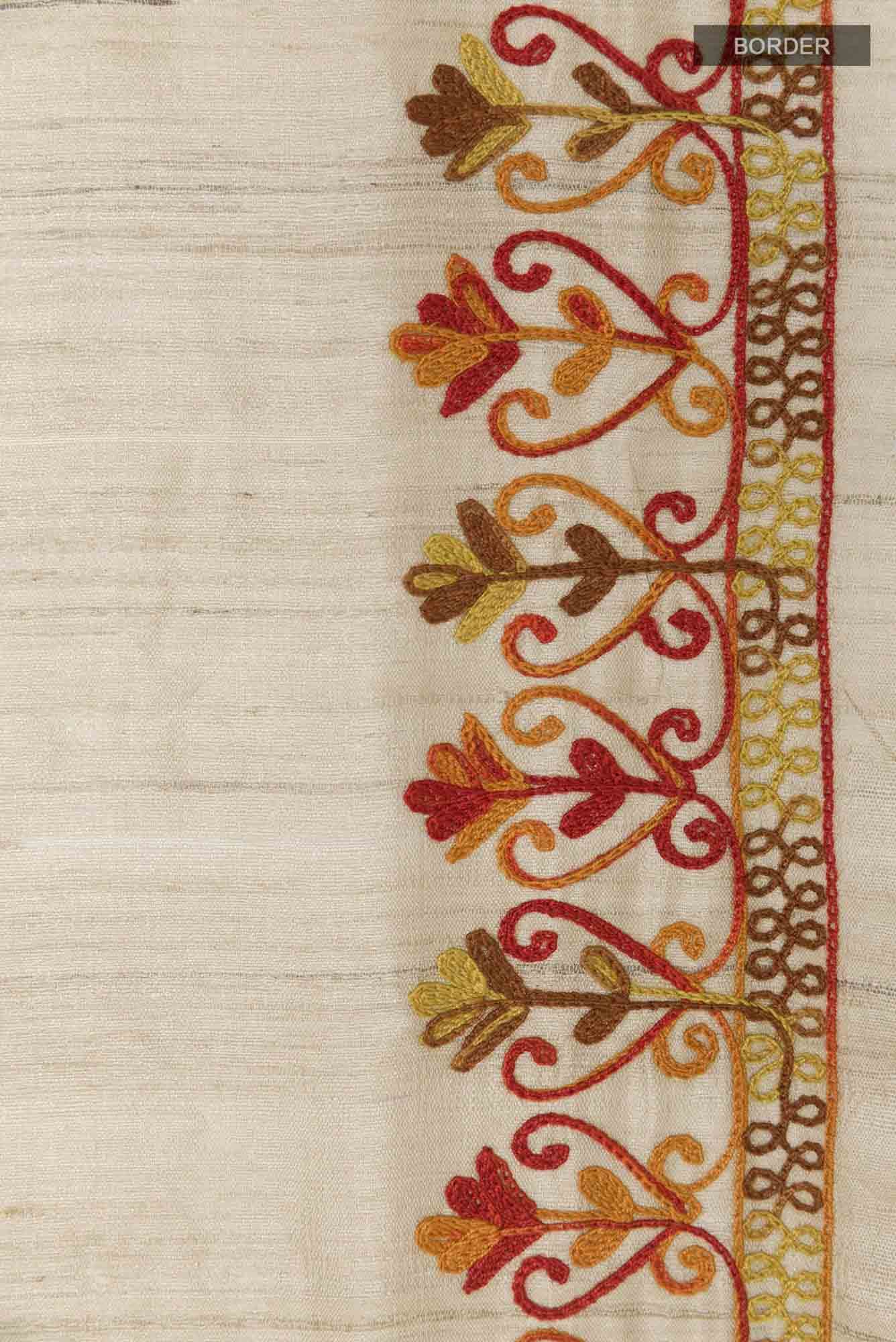 Beige Tussar Silk Saree