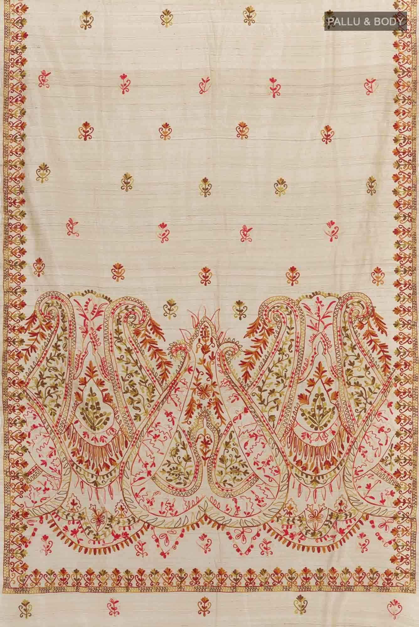 Beige Tussar Silk Saree