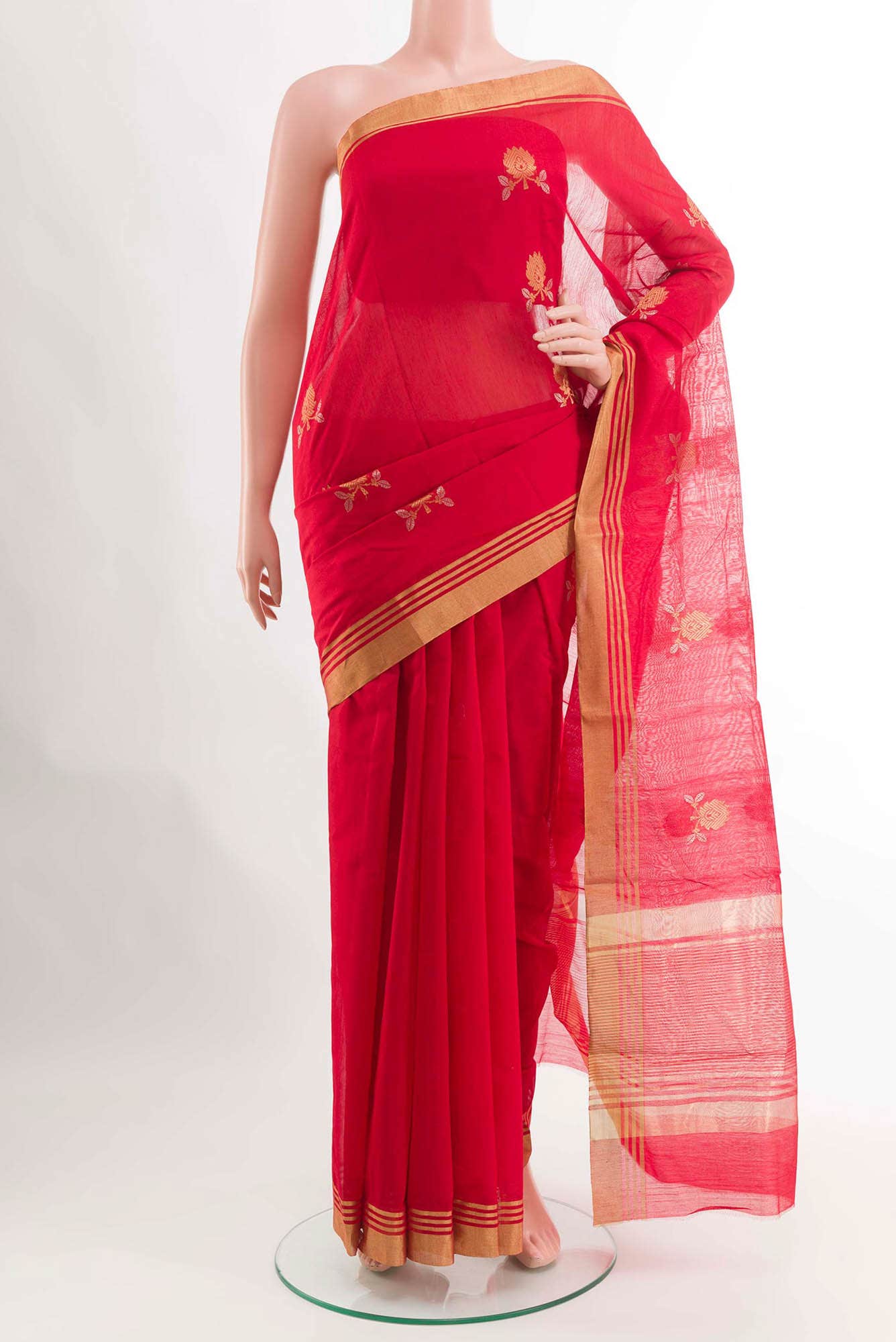 Red Blended Chanderi Silk Cotton Saree