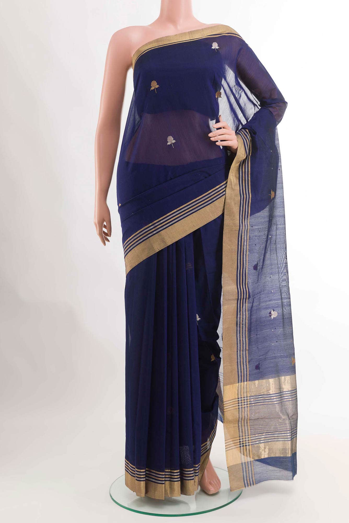 Blue Blended Chanderi Silk Cotton Saree
