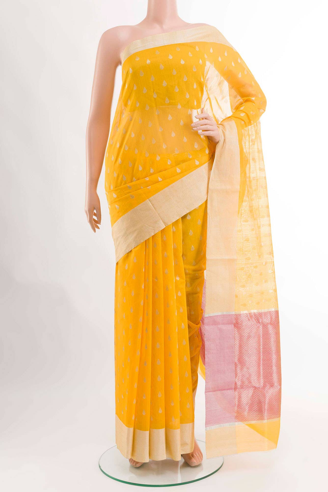 Yellow Blended Chanderi Silk Cotton Saree