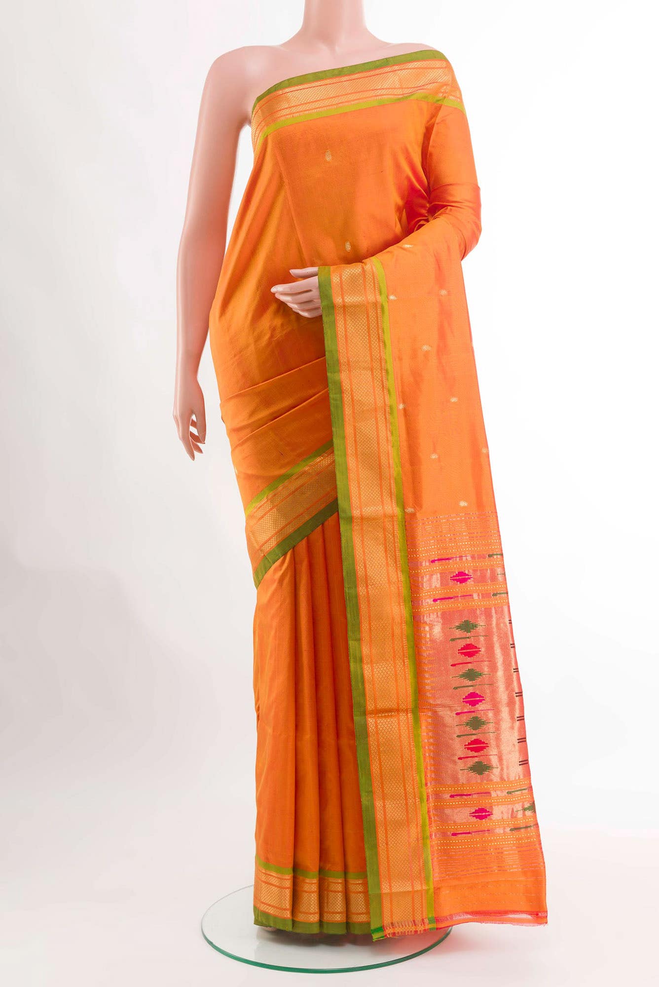 Orange Dual Tone Paithani Silk Saree