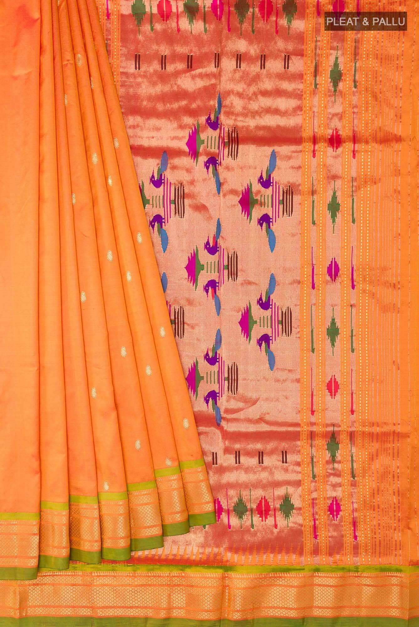 Orange Dual Tone Paithani Silk Saree