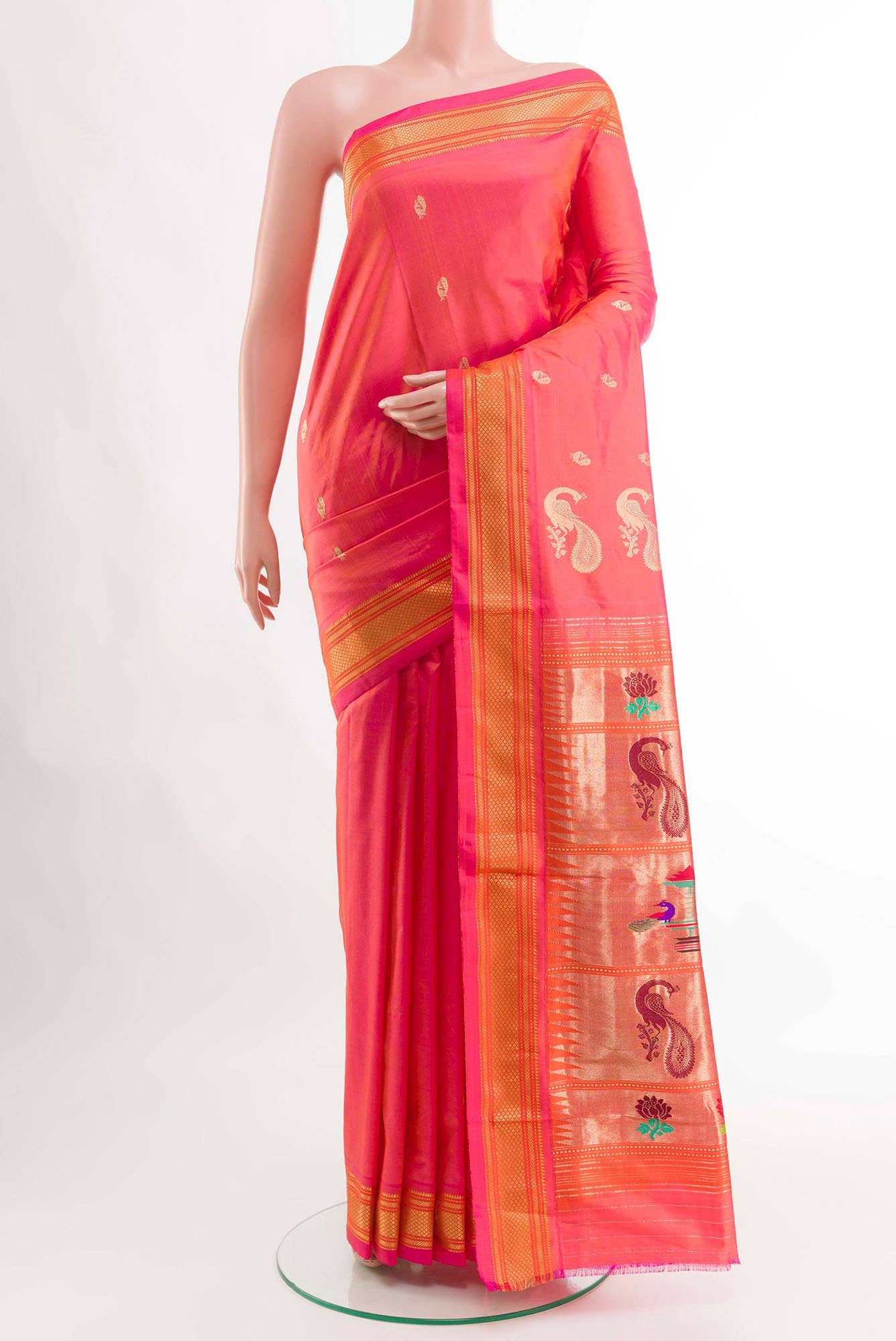 Peach Paithani Silk Saree