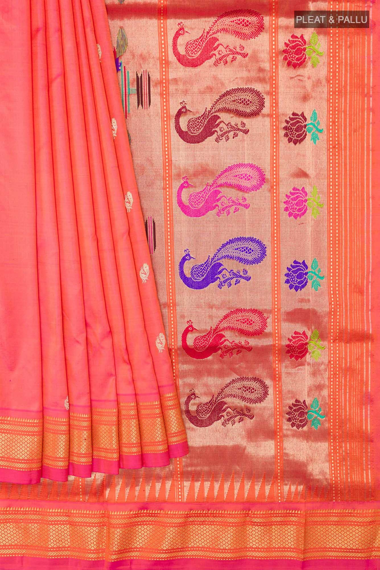 Peach Paithani Silk Saree