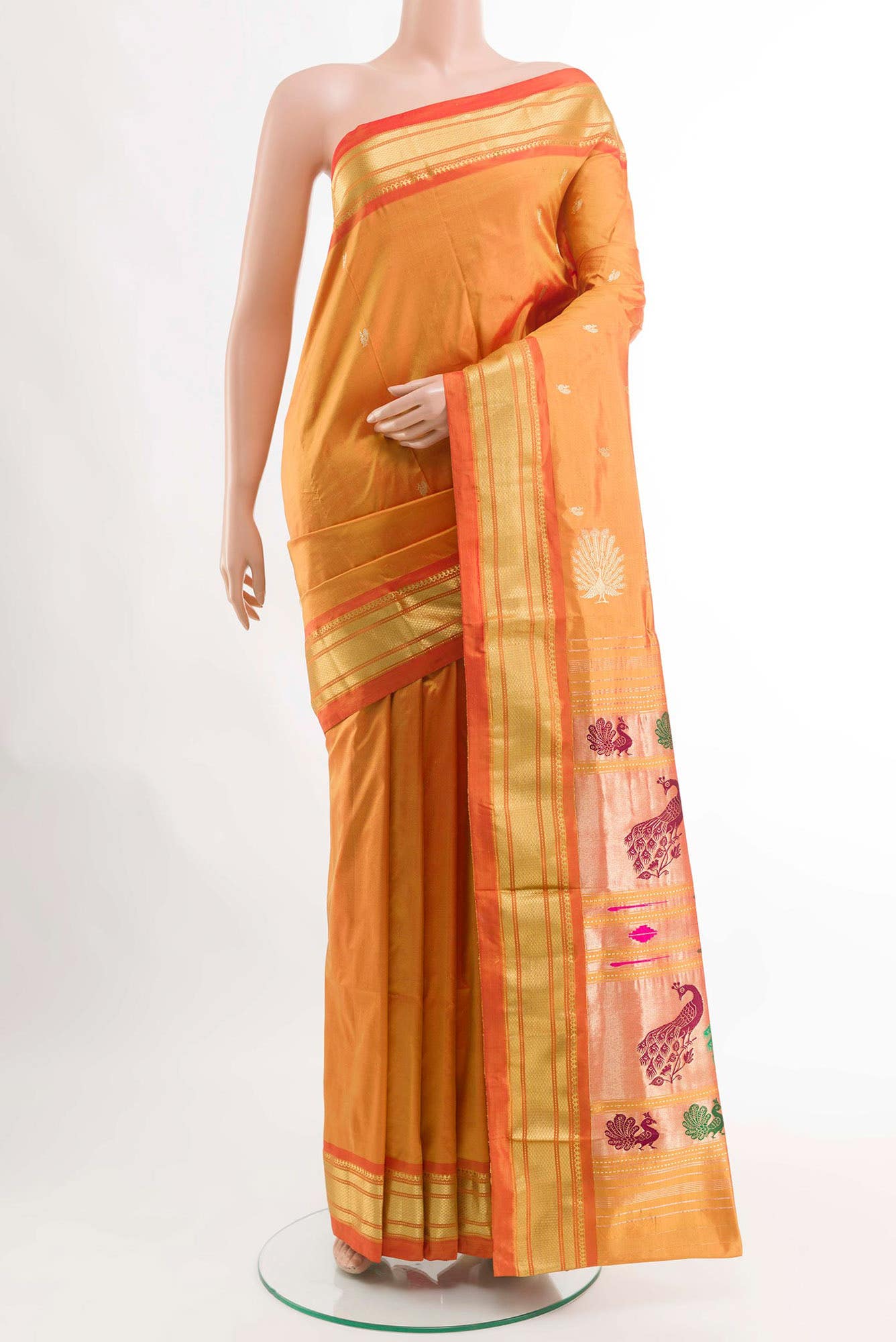 Orange Paithani Silk Saree