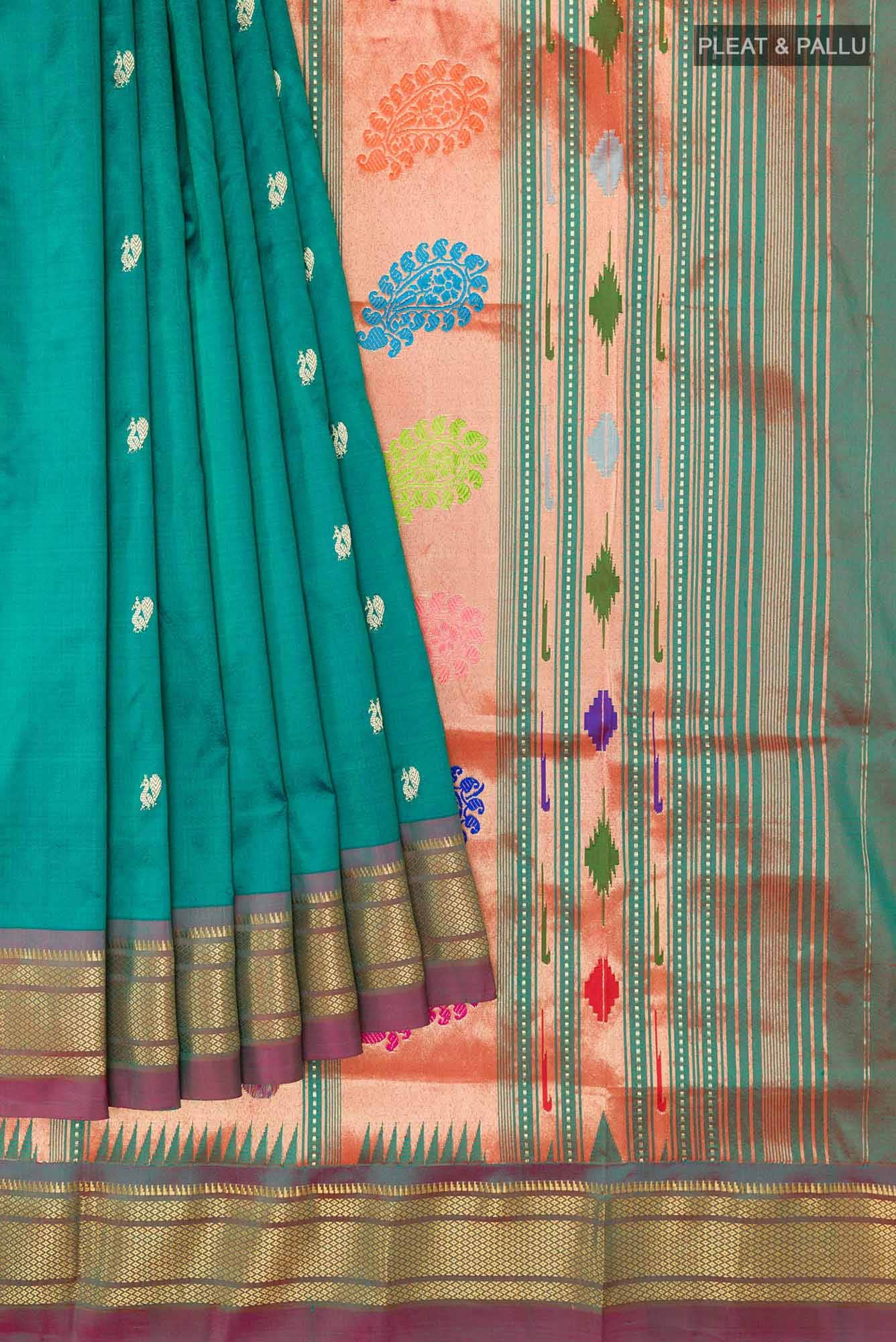 Peacock Blue Paithani Silk Saree