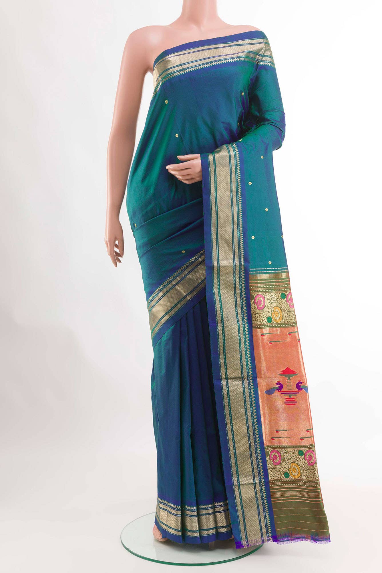 Peacock Blue Paithani Silk Saree