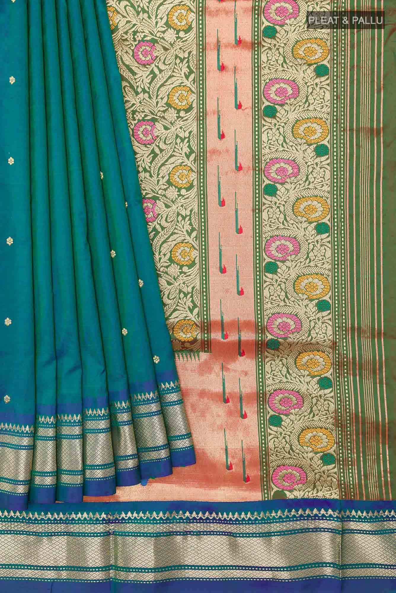 Peacock Blue Paithani Silk Saree