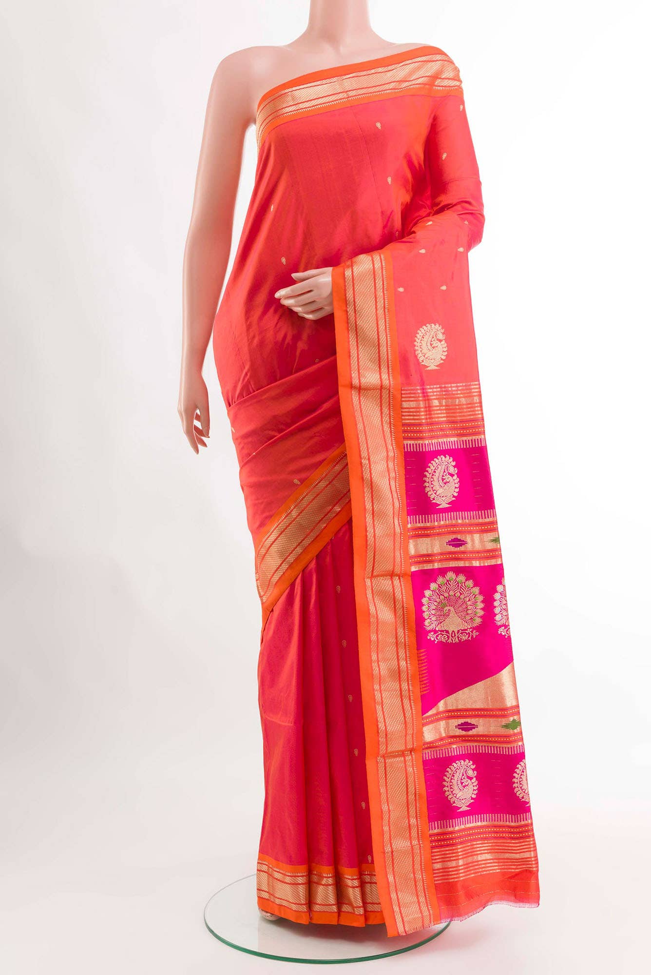 Orange Dual Tone Paithani Silk Saree