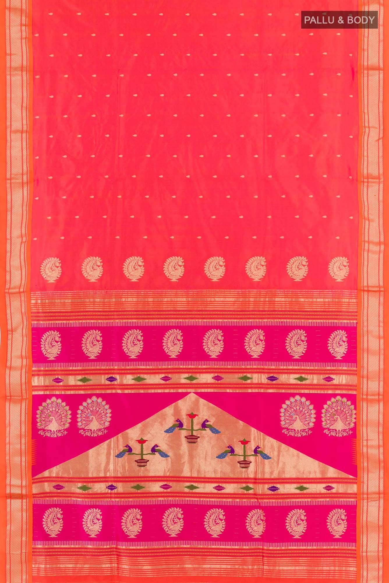 Orange Dual Tone Paithani Silk Saree