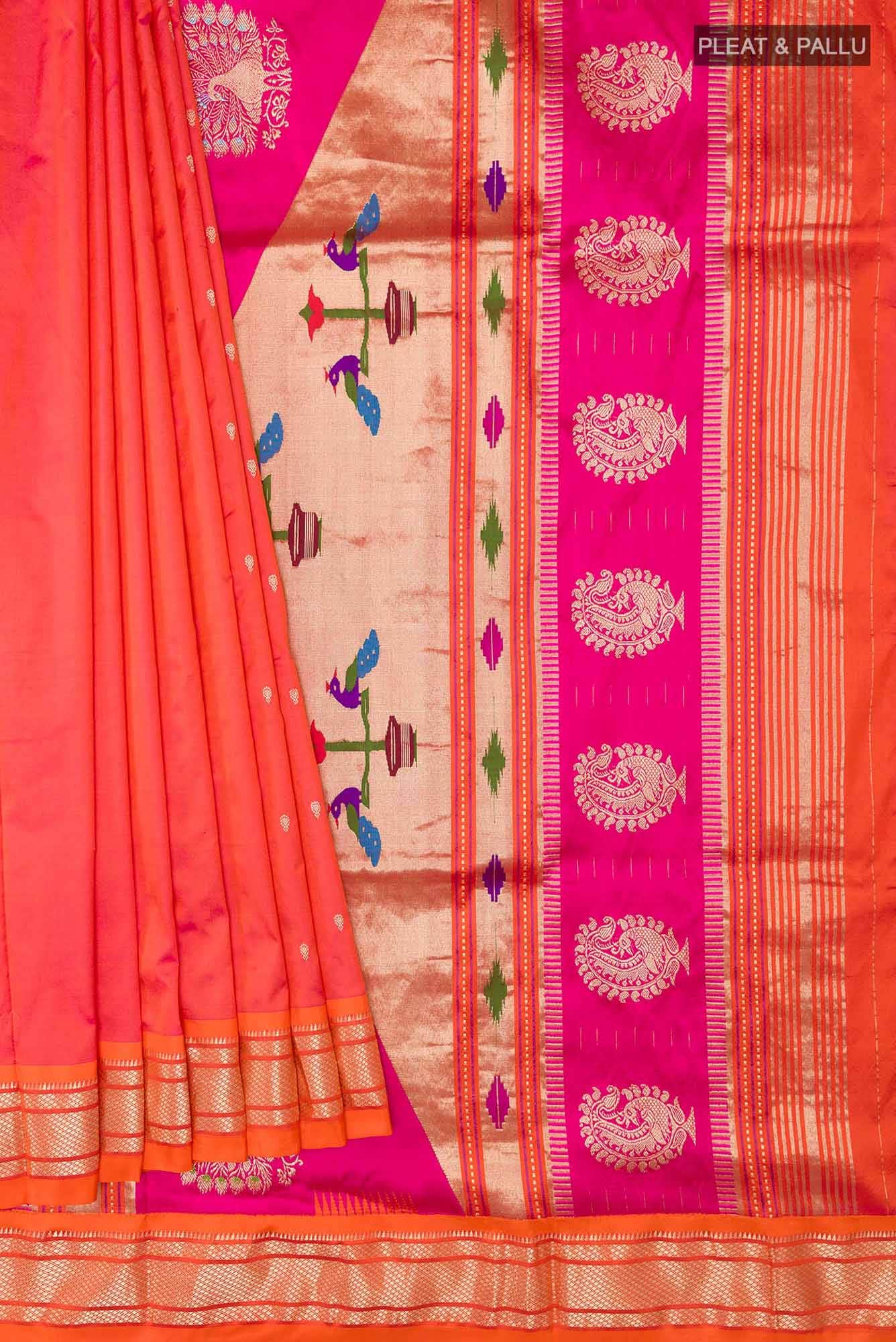 Orange Dual Tone Paithani Silk Saree