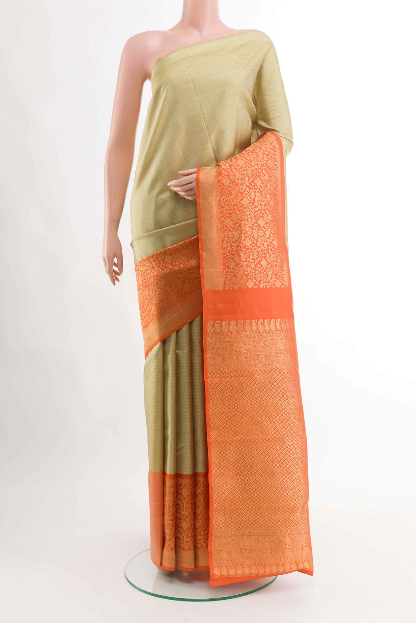 Beige Kanchipuram Silk Saree
