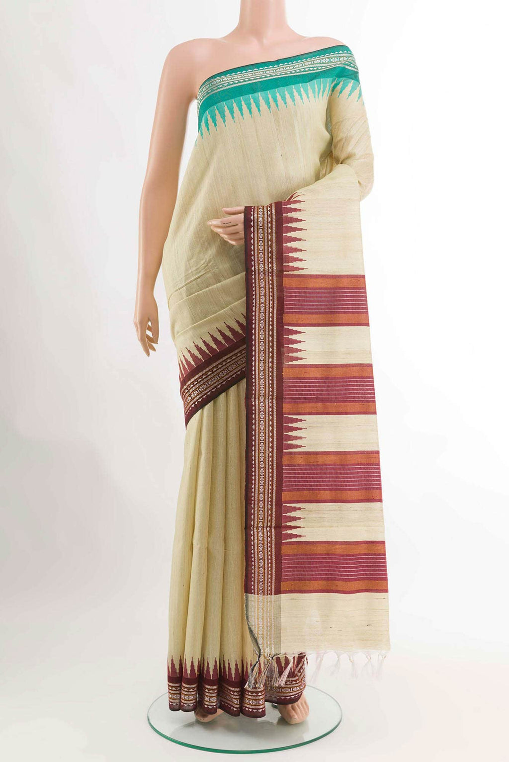 Beige Tussar Silk Saree
