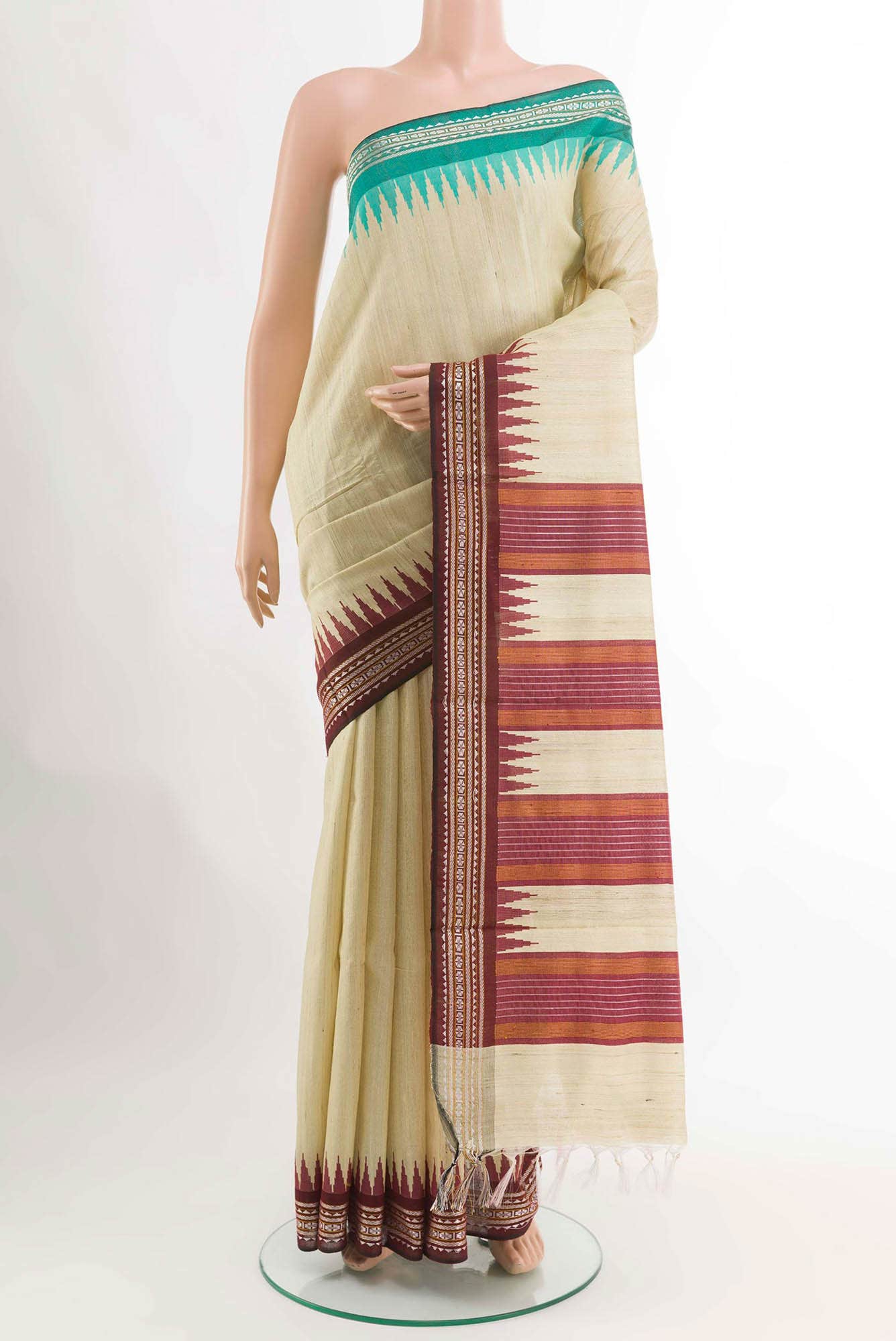 Beige Tussar Silk Saree