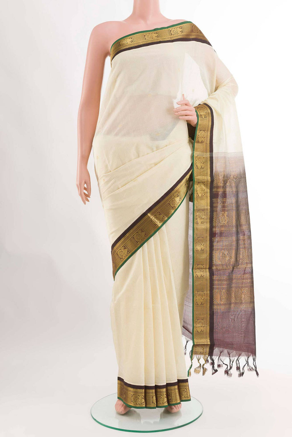 Off White Kora Cotton Saree
