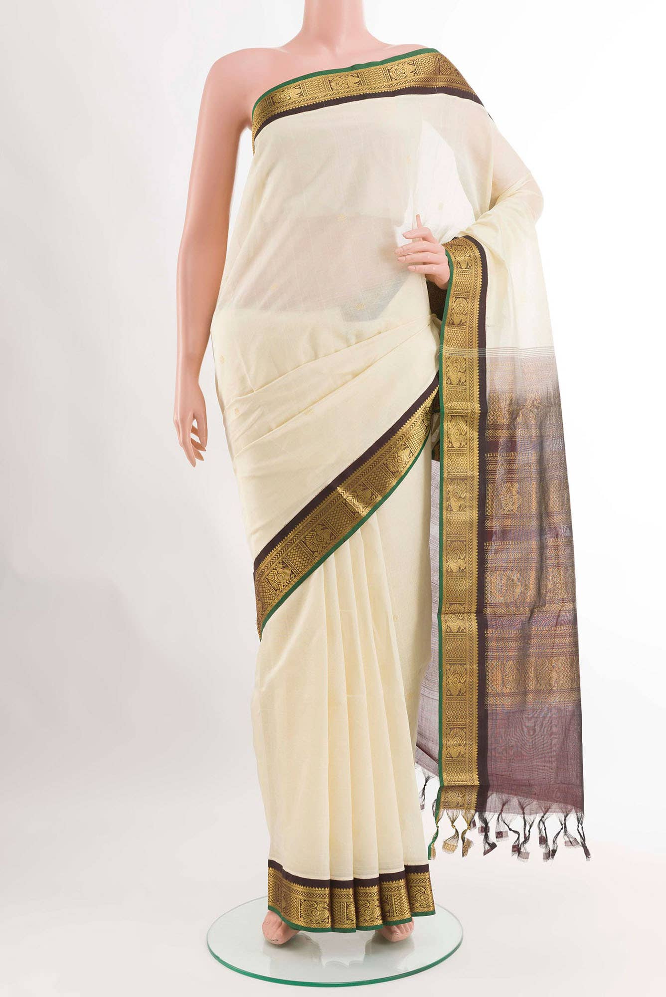 Off White Kora Cotton Saree