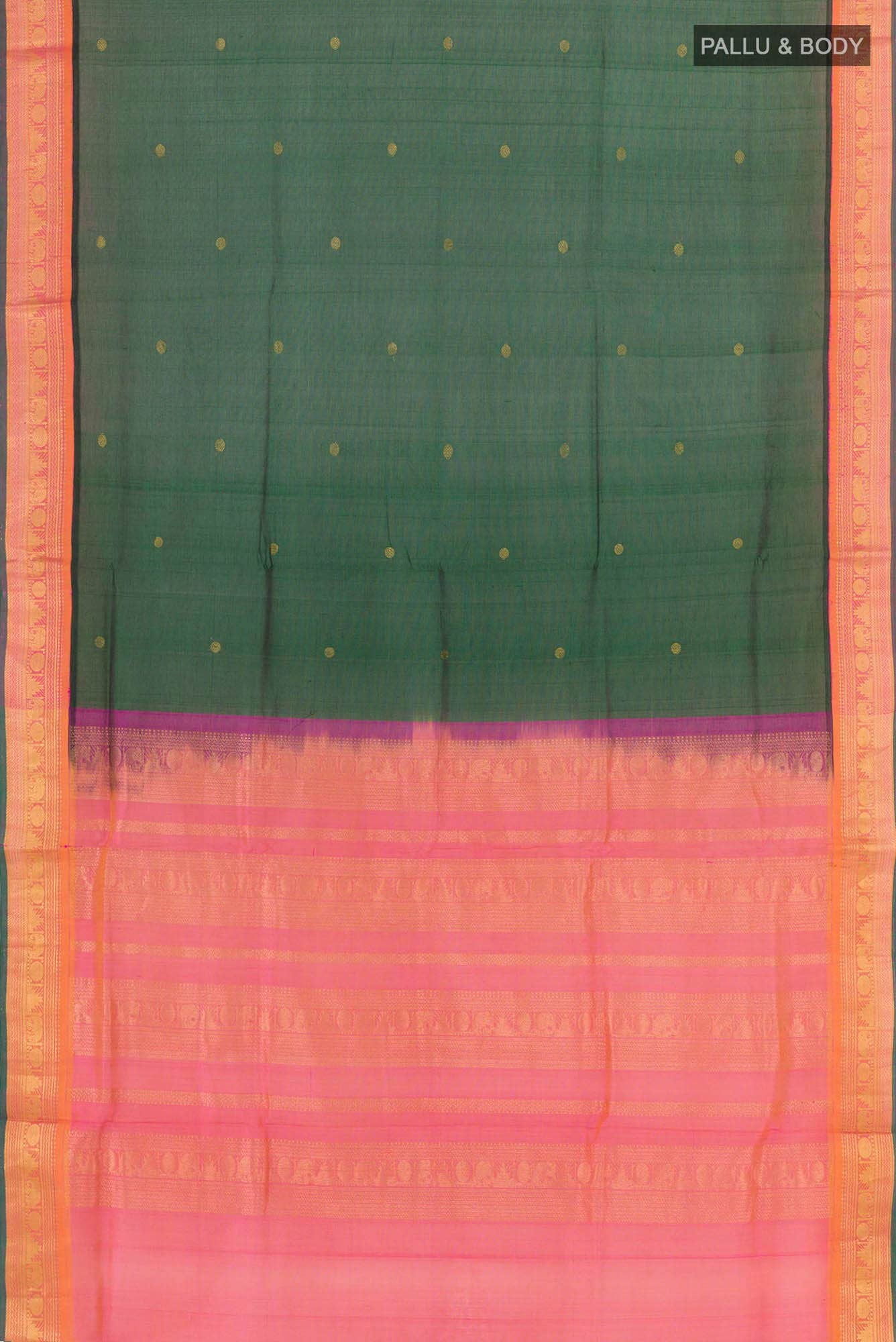 Bottle Green Dual Tone Kora Cotton Saree