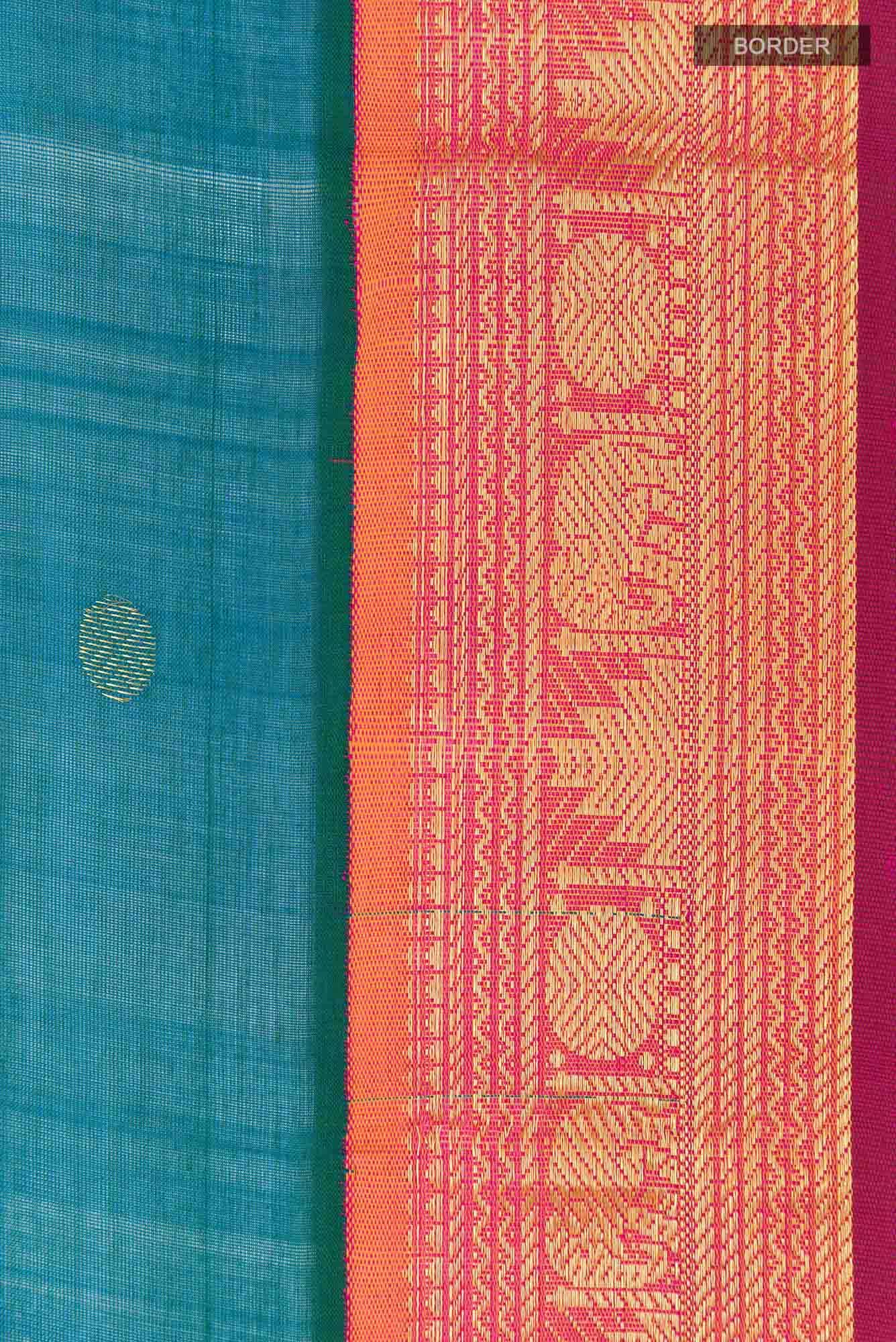 Peacock Blue Blended Poly Cotton Saree