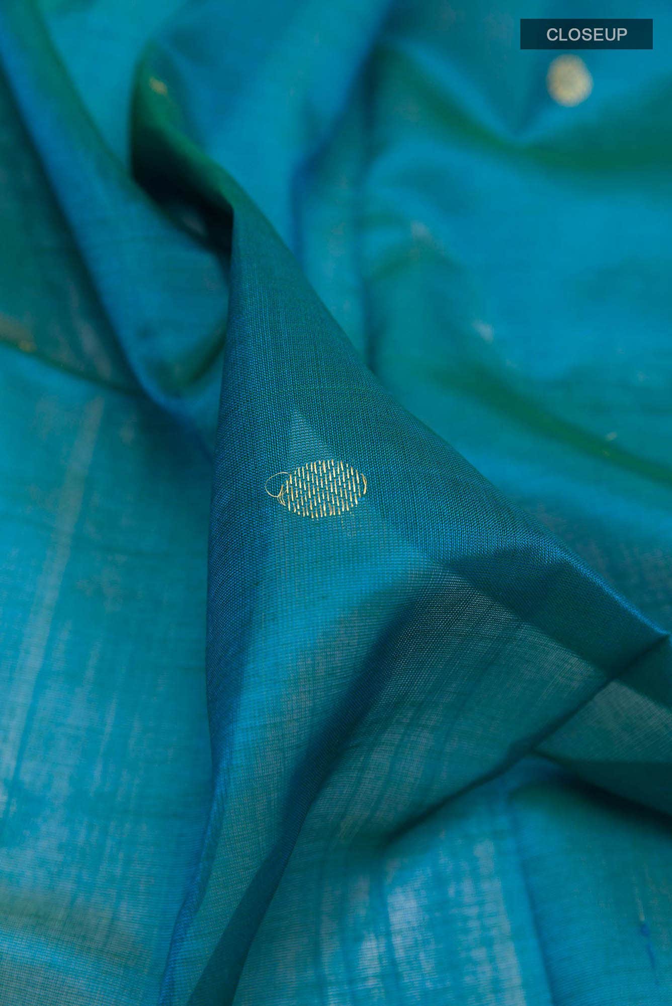 Peacock Blue Blended Poly Cotton Saree