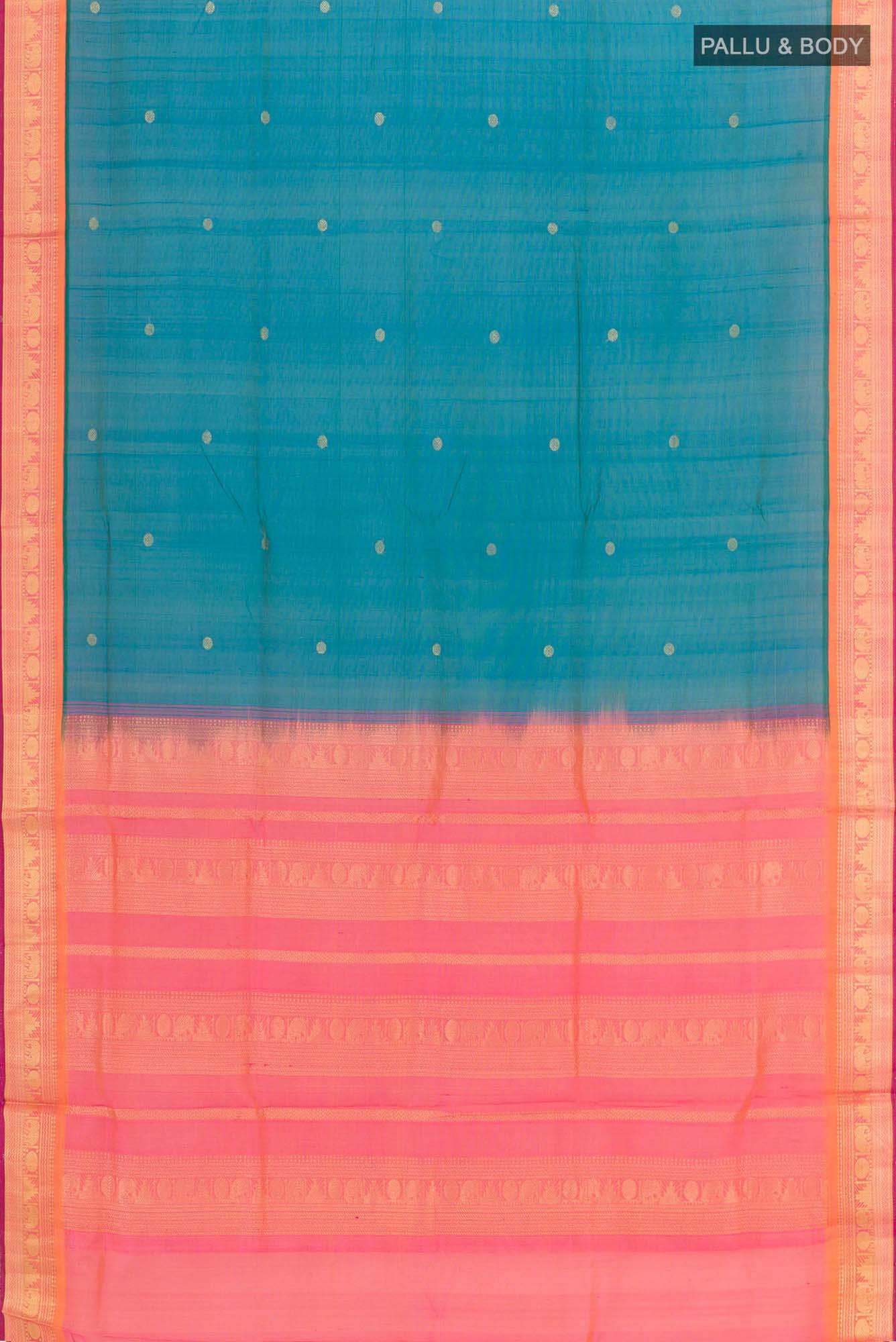 Peacock Blue Blended Poly Cotton Saree