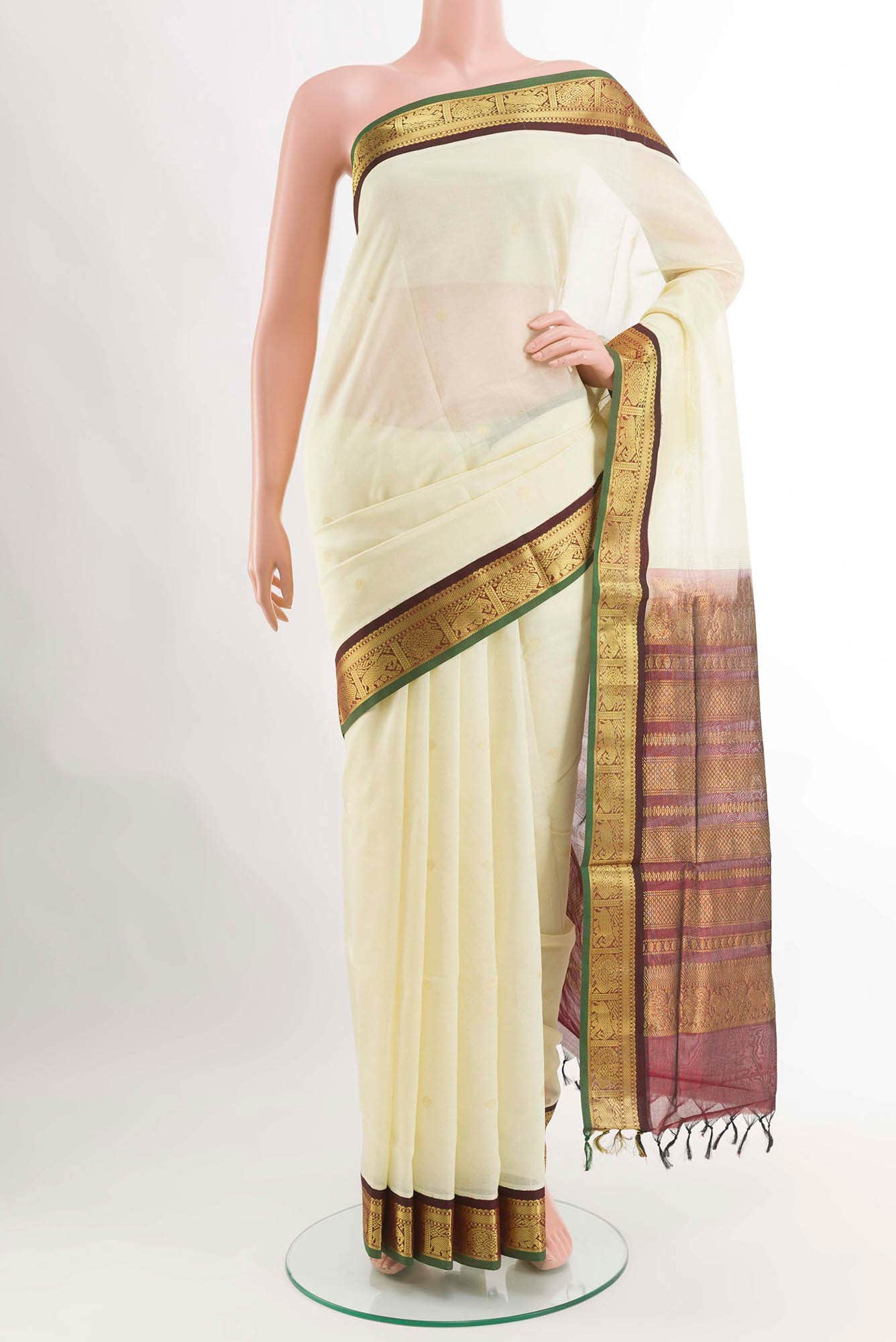 Off White Blended Poly Cotton Saree