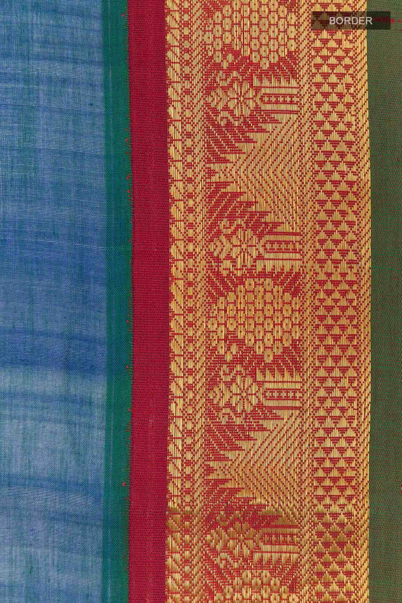 Peacock Blue Blended Poly Cotton Saree