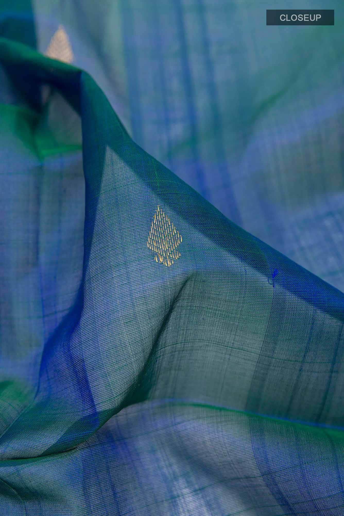 Peacock Blue Blended Poly Cotton Saree
