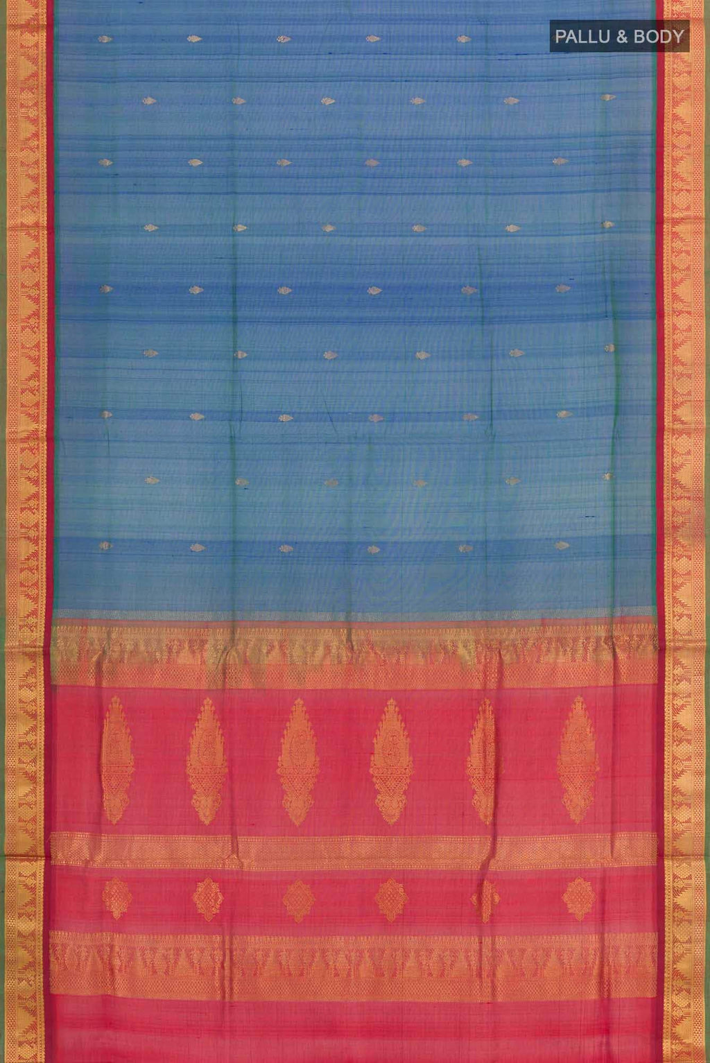 Peacock Blue Blended Poly Cotton Saree