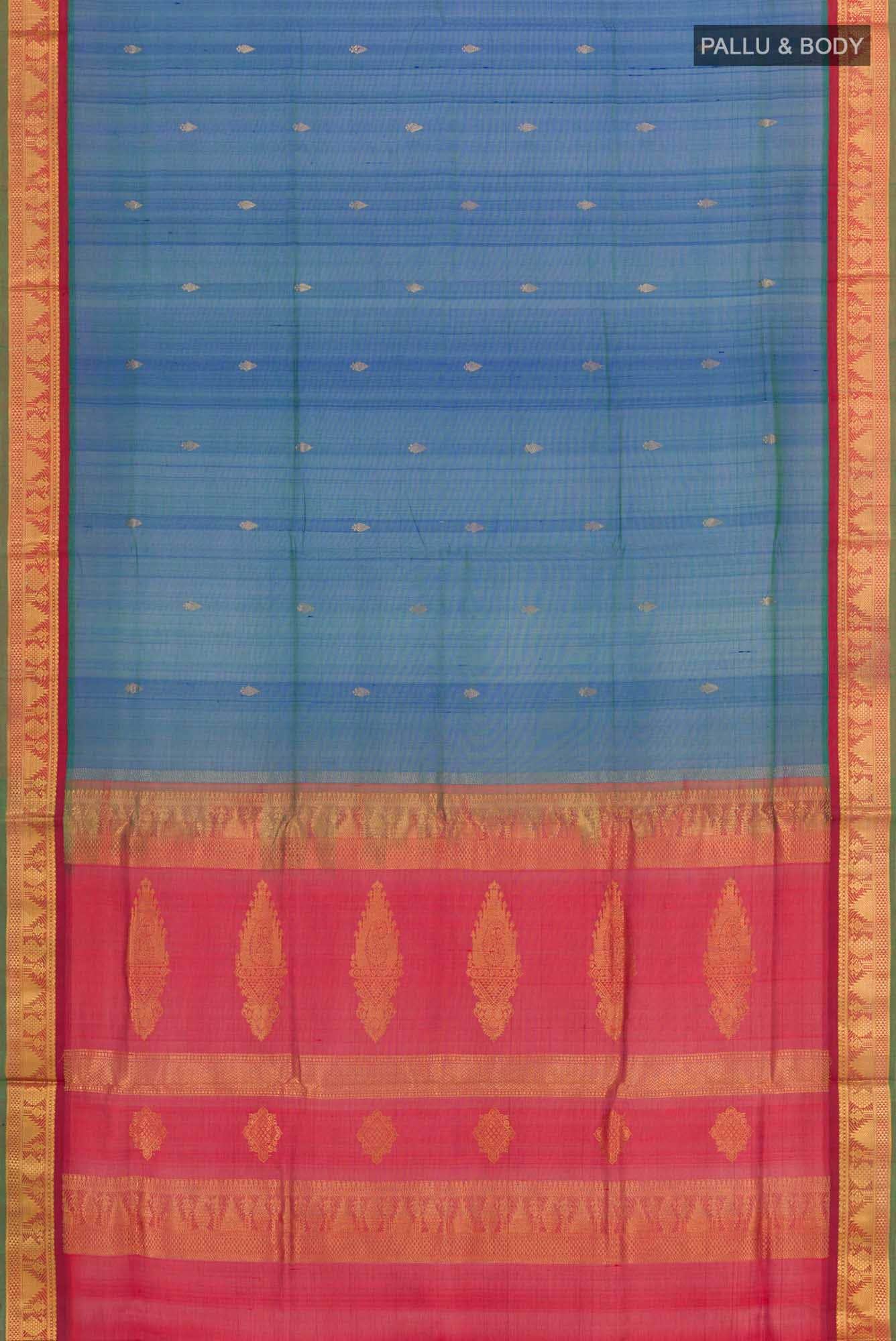 Peacock Blue Blended Poly Cotton Saree