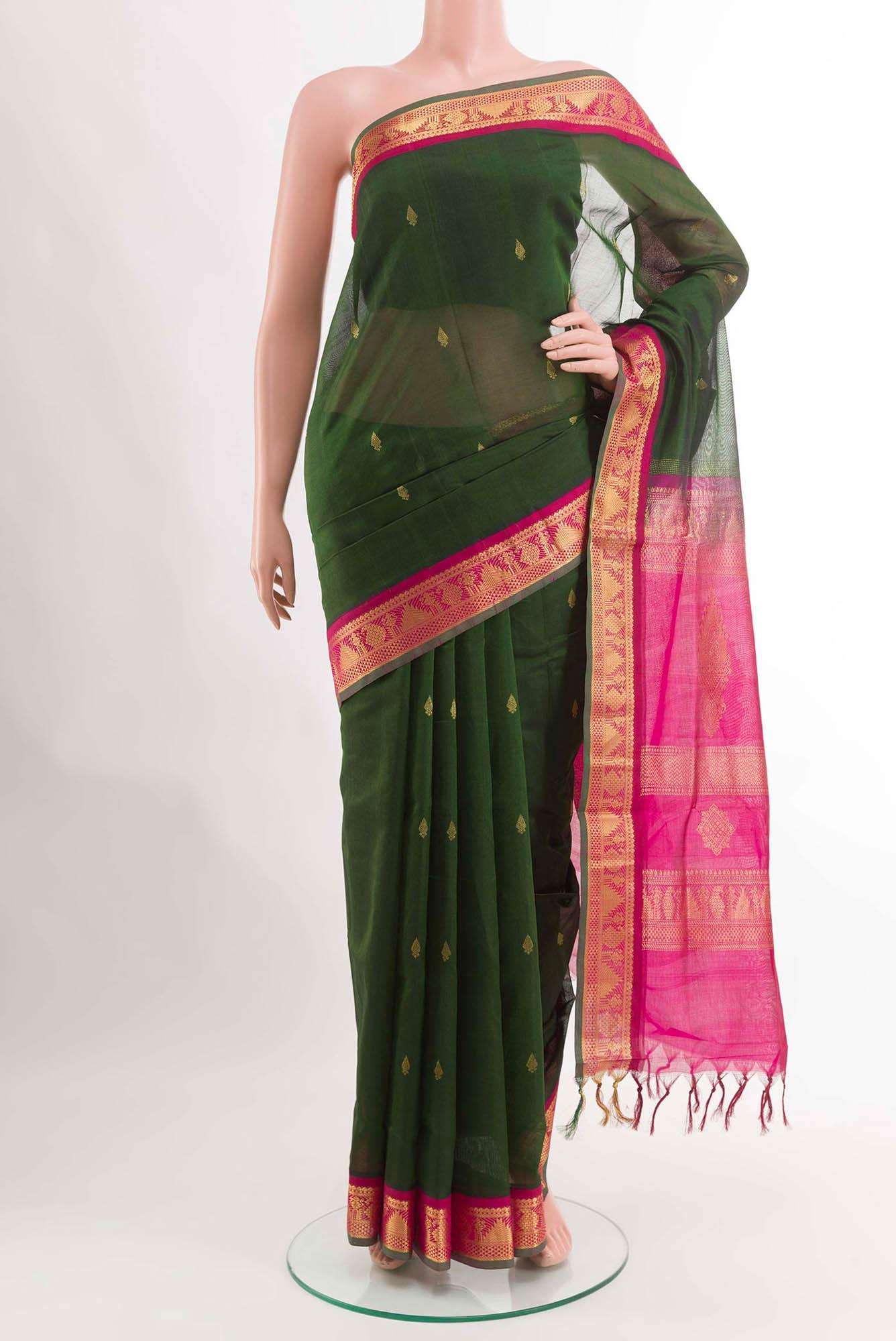 Bottle Green Blended Poly Cotton Saree