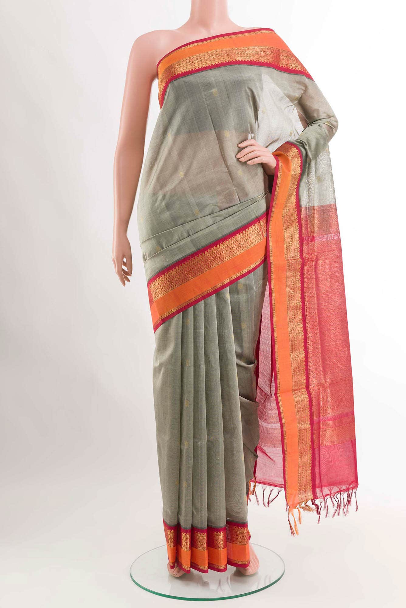 Grey Blended Poly Cotton Saree
