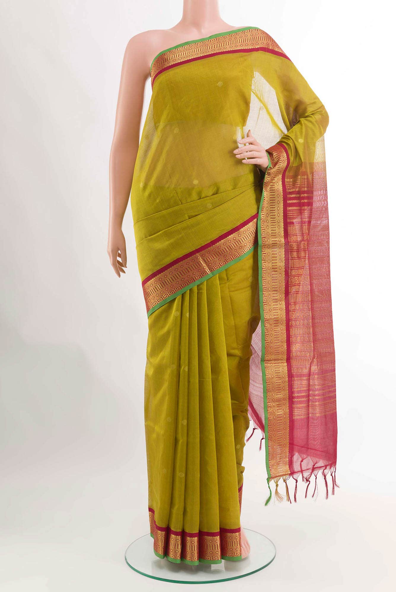 Mehandi Green Blended Poly Cotton Saree