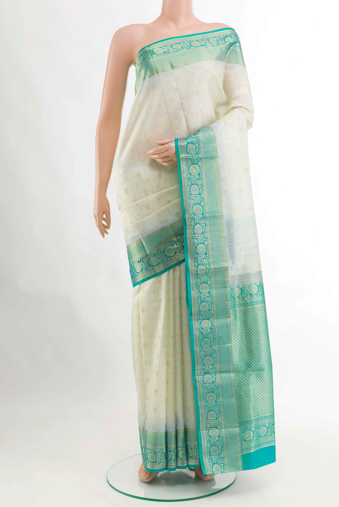 White Kanchipuram Silk Saree