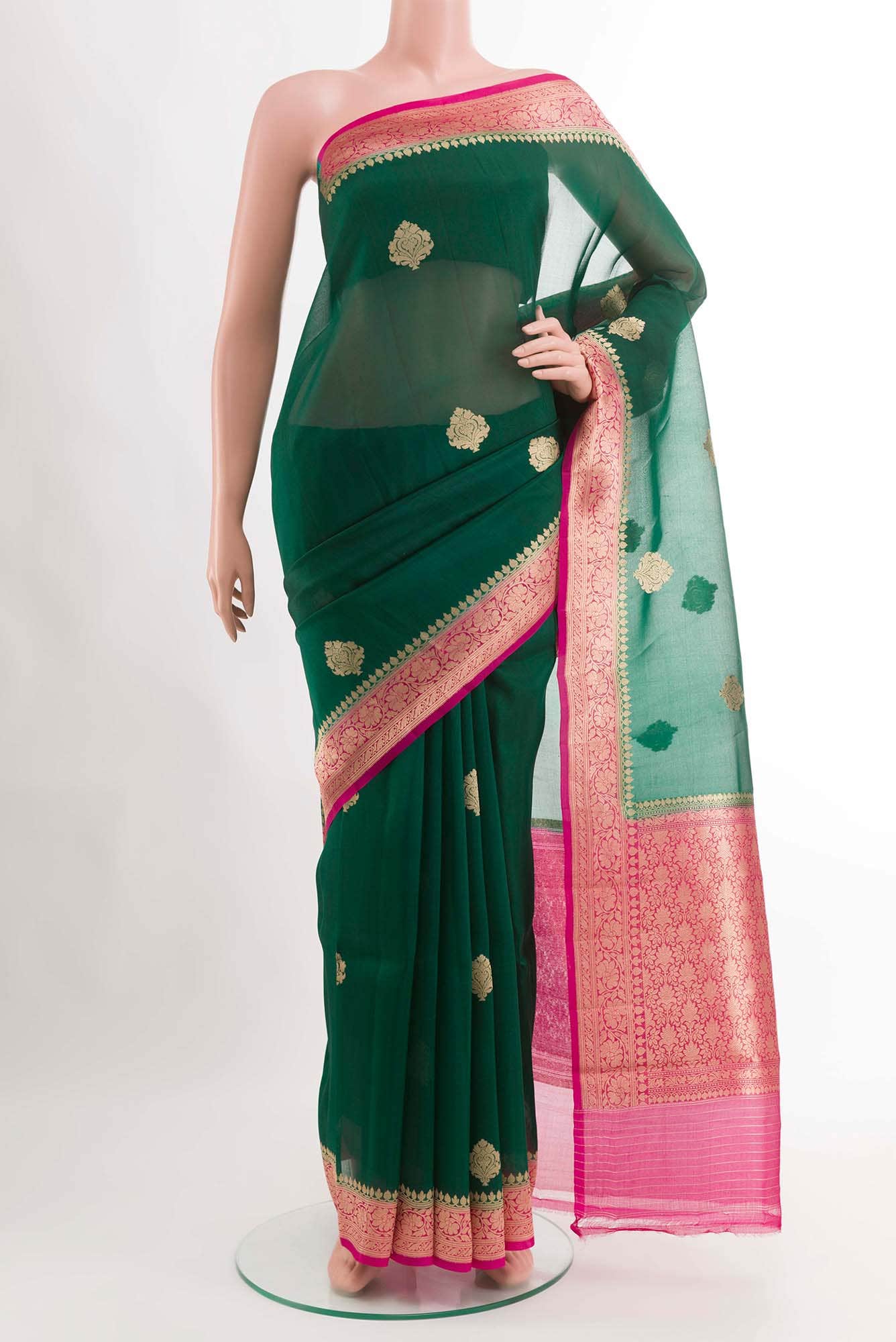 Bottle Green Organza Silk Saree